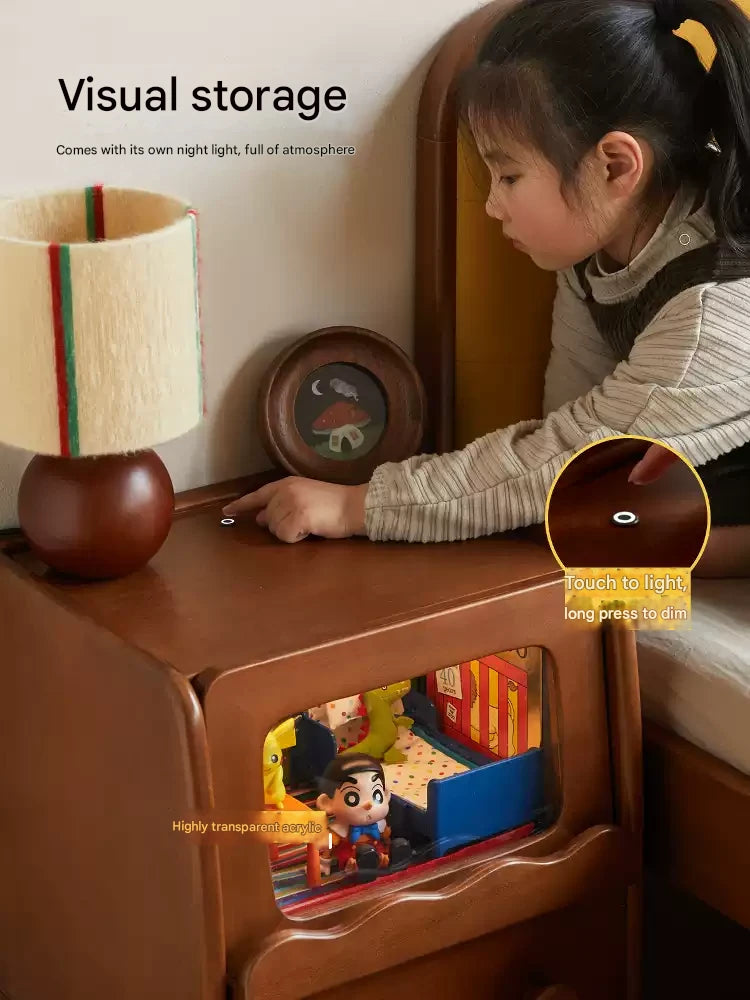 Solid Wood Kids Nightstand with LED Lights - Modern Children's Bedside Table for Bedrooms, Nursery & Kids Room Decor