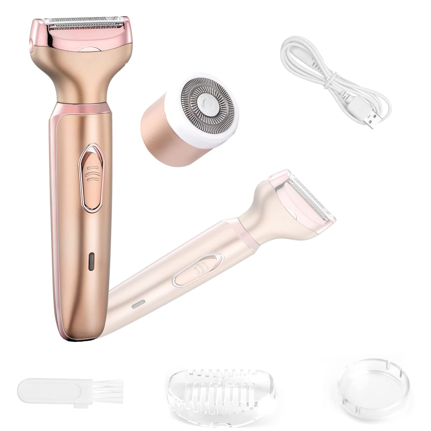 2-in-1 Electric Shaver for Women - Painless Hair Remover for Face, Legs, Underarms & Bikini Area | Rechargeable Wet/Dry Lady Shaver with Micro USB | Perfect for Travel, Gym & Daily Grooming