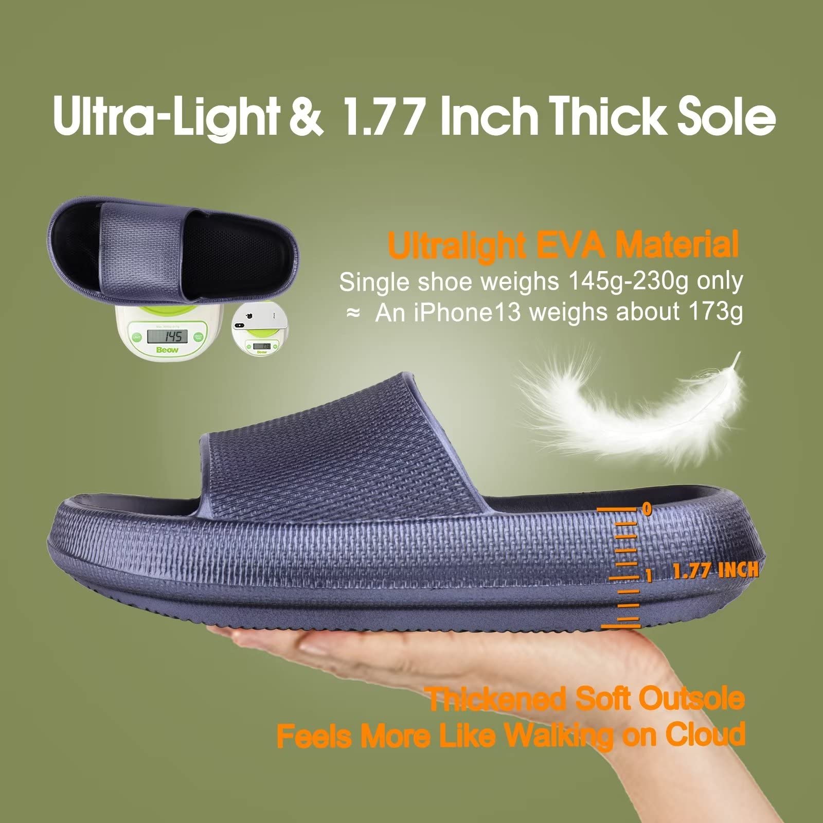 EQUICK Cloud Slides Pillow Slippers for Women and Men - Ultra Soft Bathroom Sandals with Cushioned Thick Sole | Indoor & Outdoor Shower Slippers | Perfect for Home, Spa, Poolside, and Beach Use