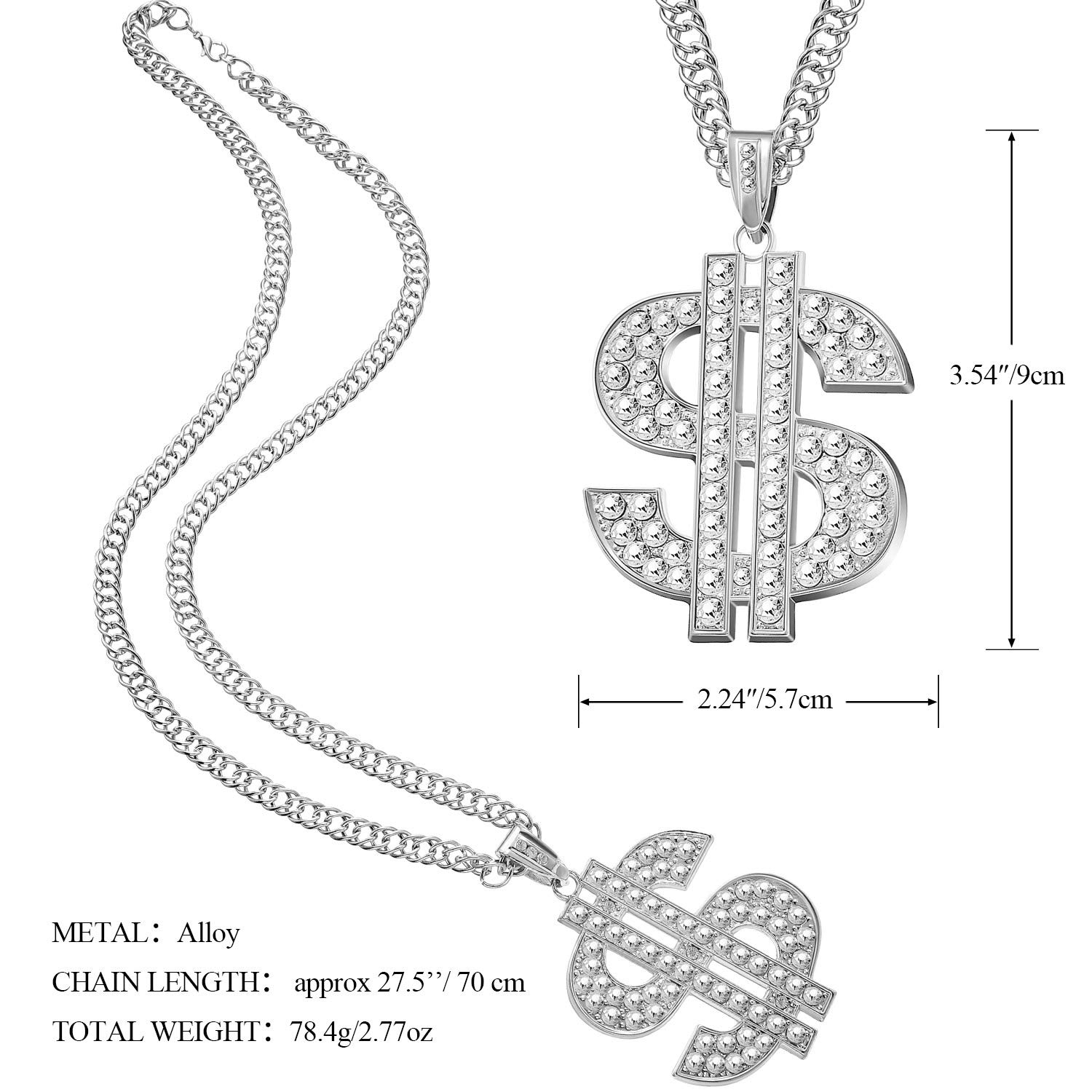 Tatuo 2-Piece Gold Plated Chain Necklace Set for Men with Dollar Sign Pendant - Hip Hop Jewelry for Streetwear, Parties & Gifts