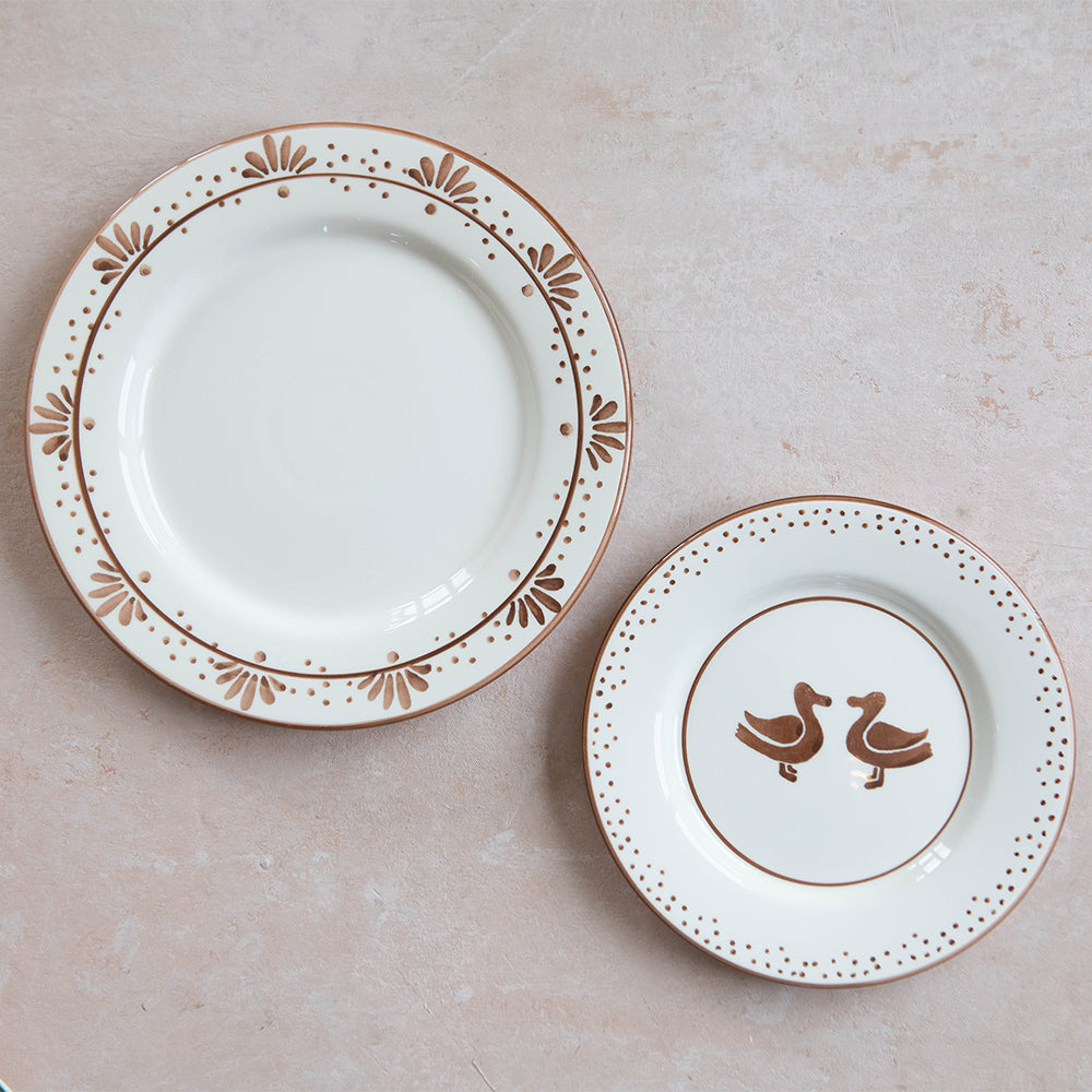 Hand Painted Ceramic Plate with Brown Floral Design - Elegant Dinnerware for Home Decor, Wedding Gifts & Special Occasions