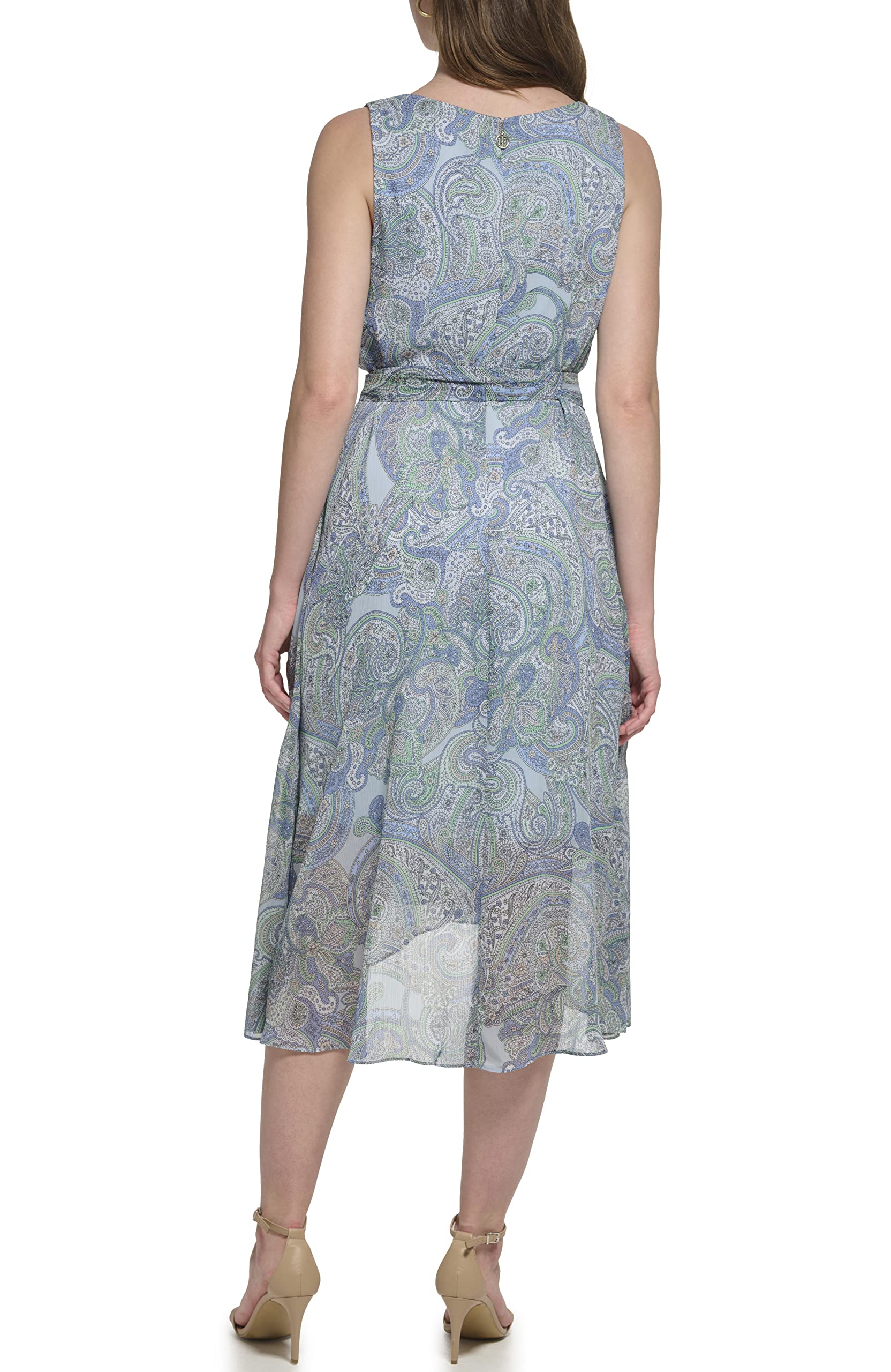 Tommy Hilfiger Women's Sleeveless Midi Dress - Faux Wrap Chiffon Summer Dress for Casual Wear & Special Occasions