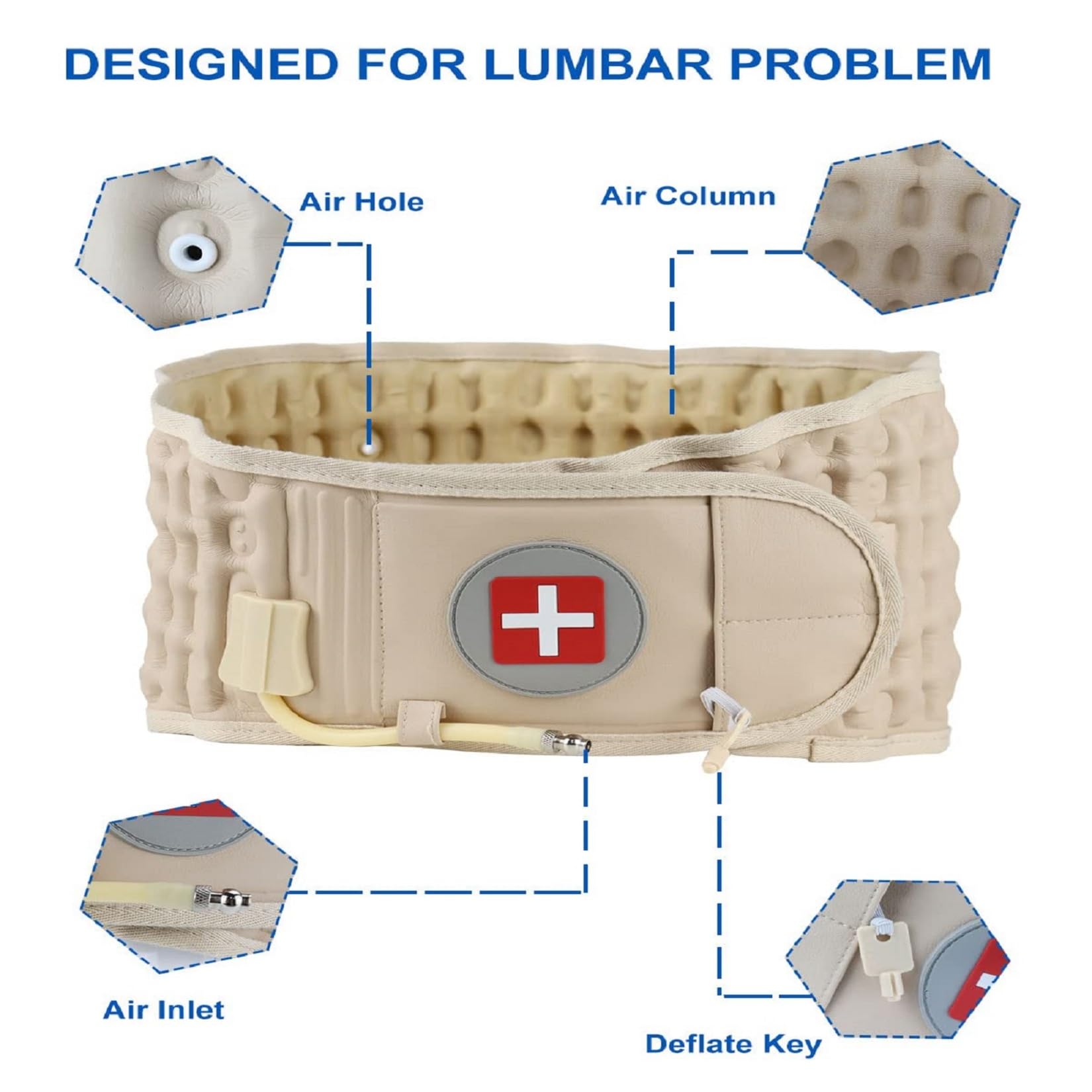 Inflatable Lumbar Support Belt for Back Pain Relief - Adjustable Back Decompression Belt (Fits Waist 29-49