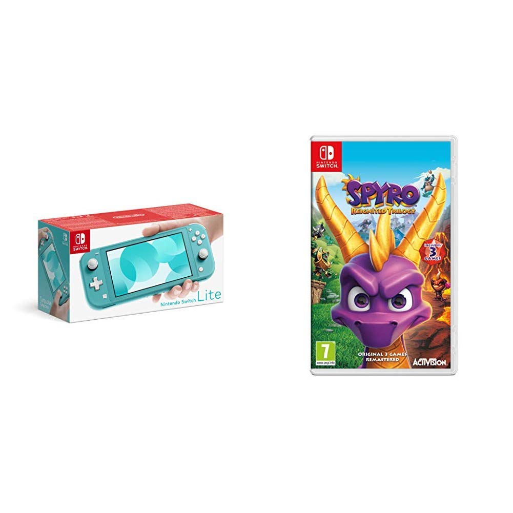 Nintendo Switch Lite - Turquoise Blue Handheld Gaming Console + Spyro Reignited Trilogy Game Bundle | Portable Gaming for Travel, Commute & Home Entertainment