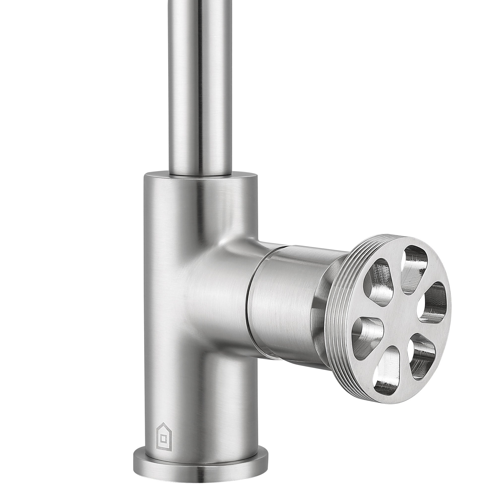 Ancona Urban Round Wheel Handle 1 Hole Bathroom Faucet in Brushed Nickel Finish - Modern Single Handle Bath Sink Faucet for Bathroom Vanity, Powder Room & Guest Bath Installation