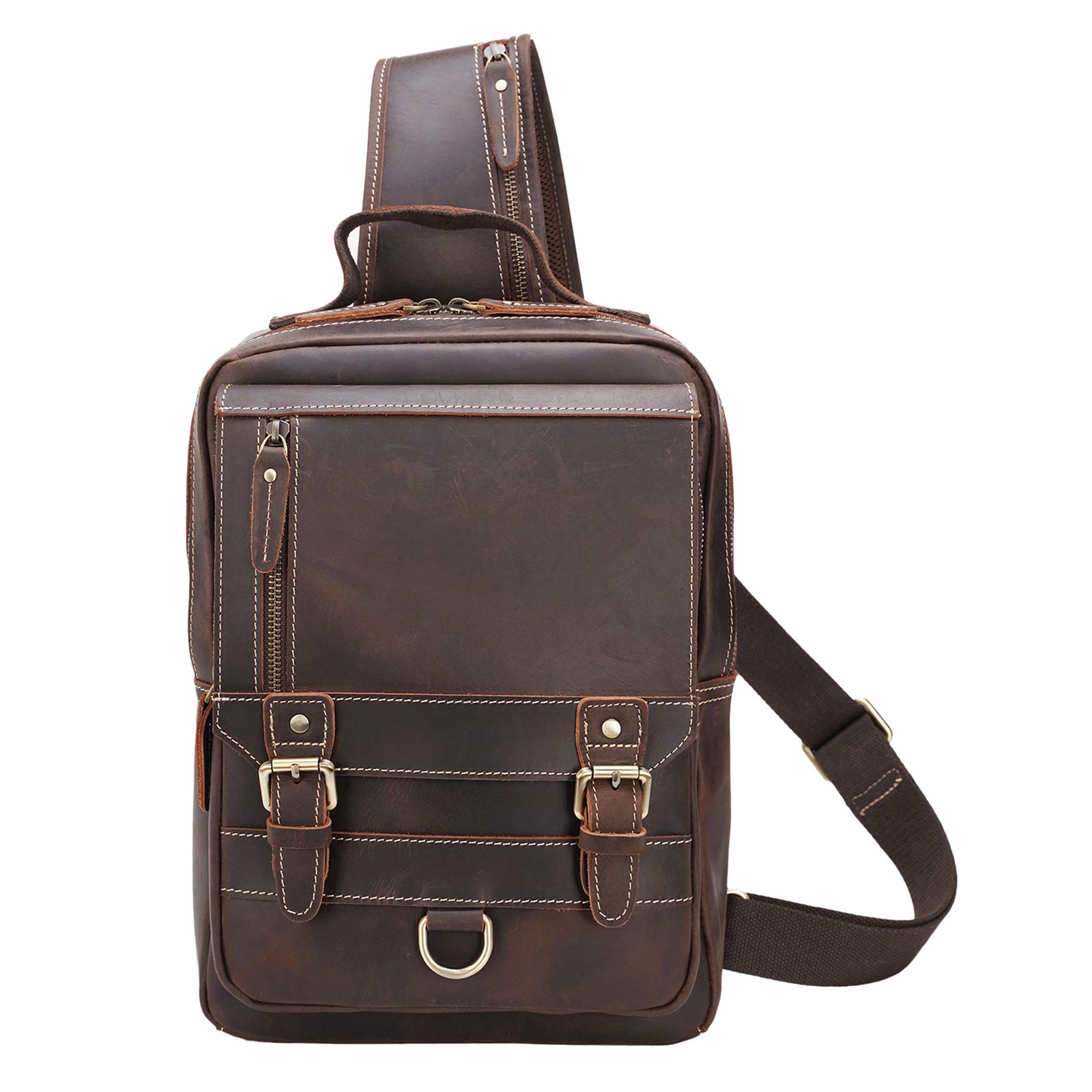 Polare Full Grain Leather Shoulder Backpack - Durable Travel Rucksack & Messenger Crossbody Bag for Men & Women - Perfect for Work, Commuting, Hiking & Daily Use