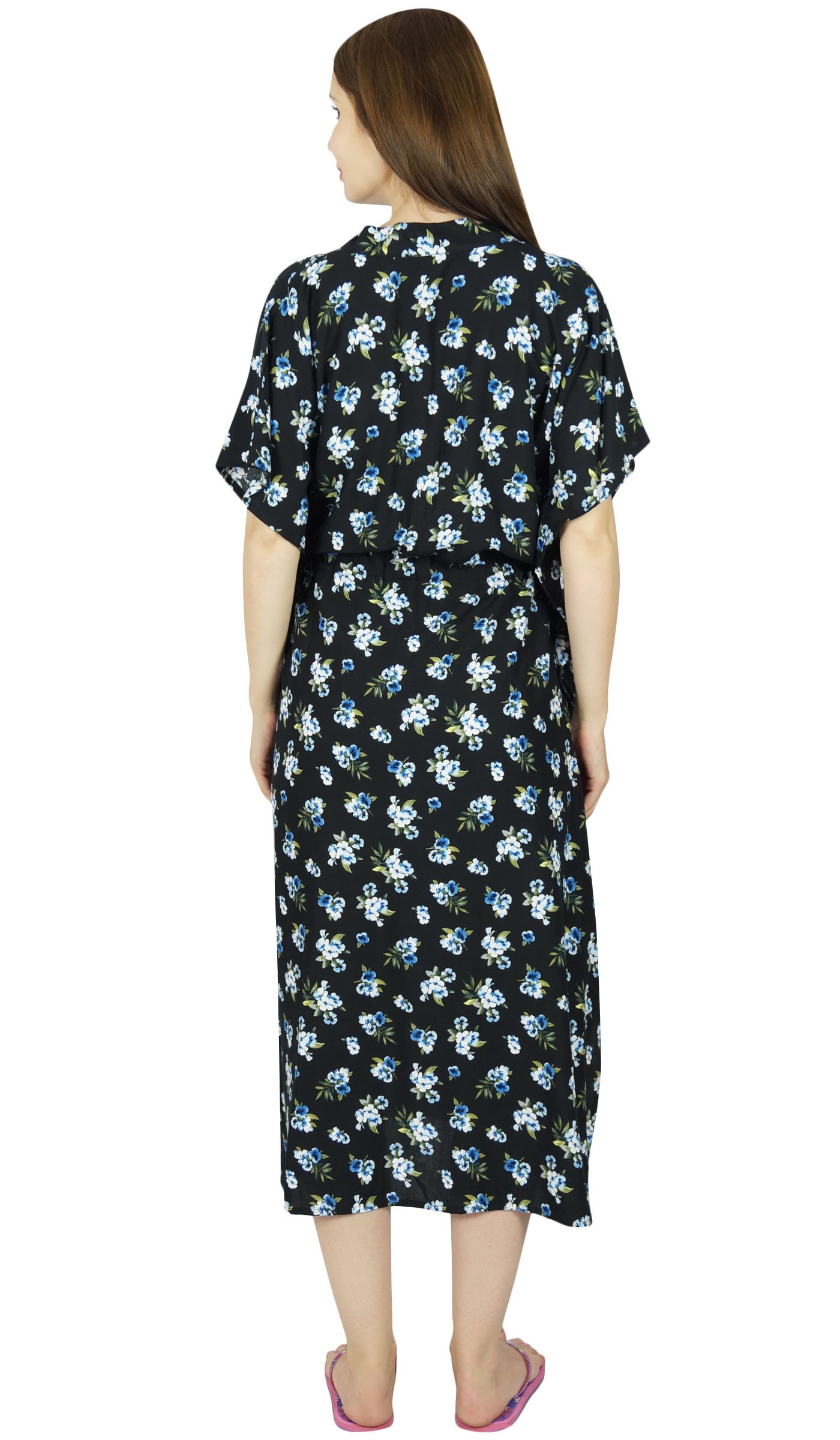Bimba Maternity Floral Kaftan Nursing Nightgown with Front Buttons - Comfortable Breastfeeding Dress for Pregnancy & Postpartum - Perfect for Hospital, Home & Nursing Sessions