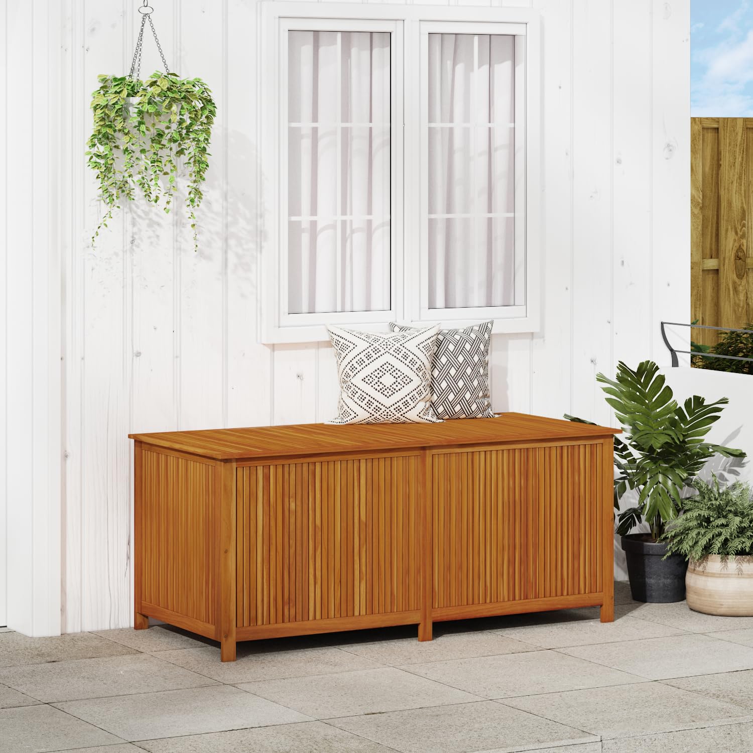 Premium Acacia Wood Outdoor Storage Box with Gas-Lift Lid - 68.9