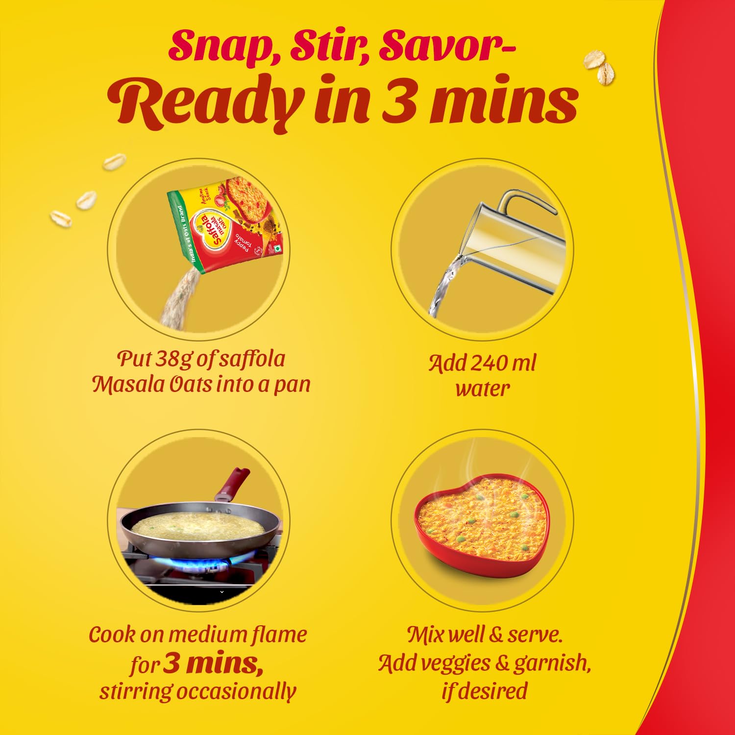 Saffola Peppy Tomato Oats - 40g | Healthy Breakfast Oats | Quick & Nutritious Meal for Busy Mornings, Office Lunch, or Post-Workout Snack
