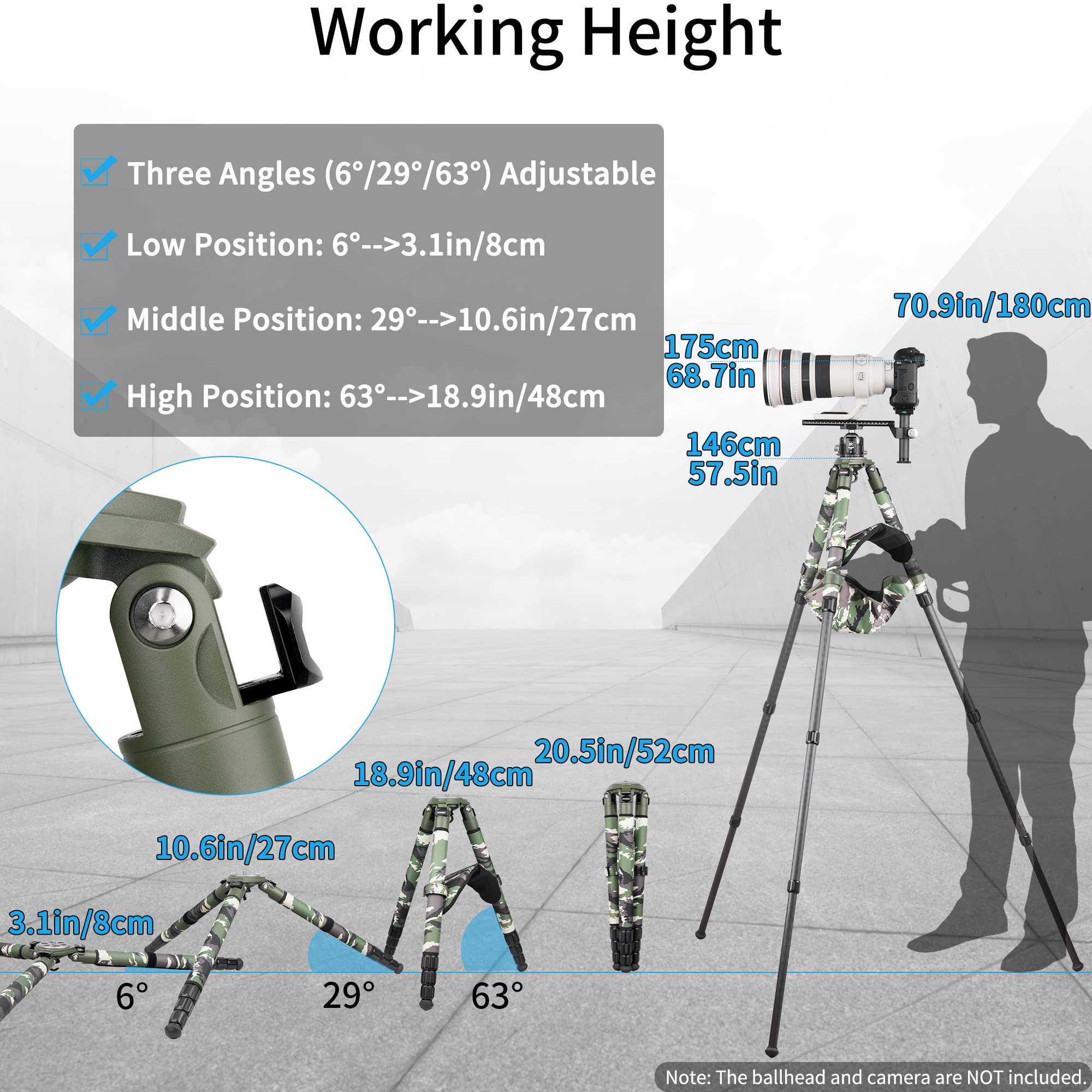 INNOREL LT324CG Professional Heavy Duty Carbon Fiber Tripod Stand - 75mm Adapter for DSLR Cameras, Bird Photography - Max Load 66lbs/30kg, Max Height 57in/146cm - Portable Travel Tripod for Outdoor Shooting, Wildlife Photography & Vlogging
