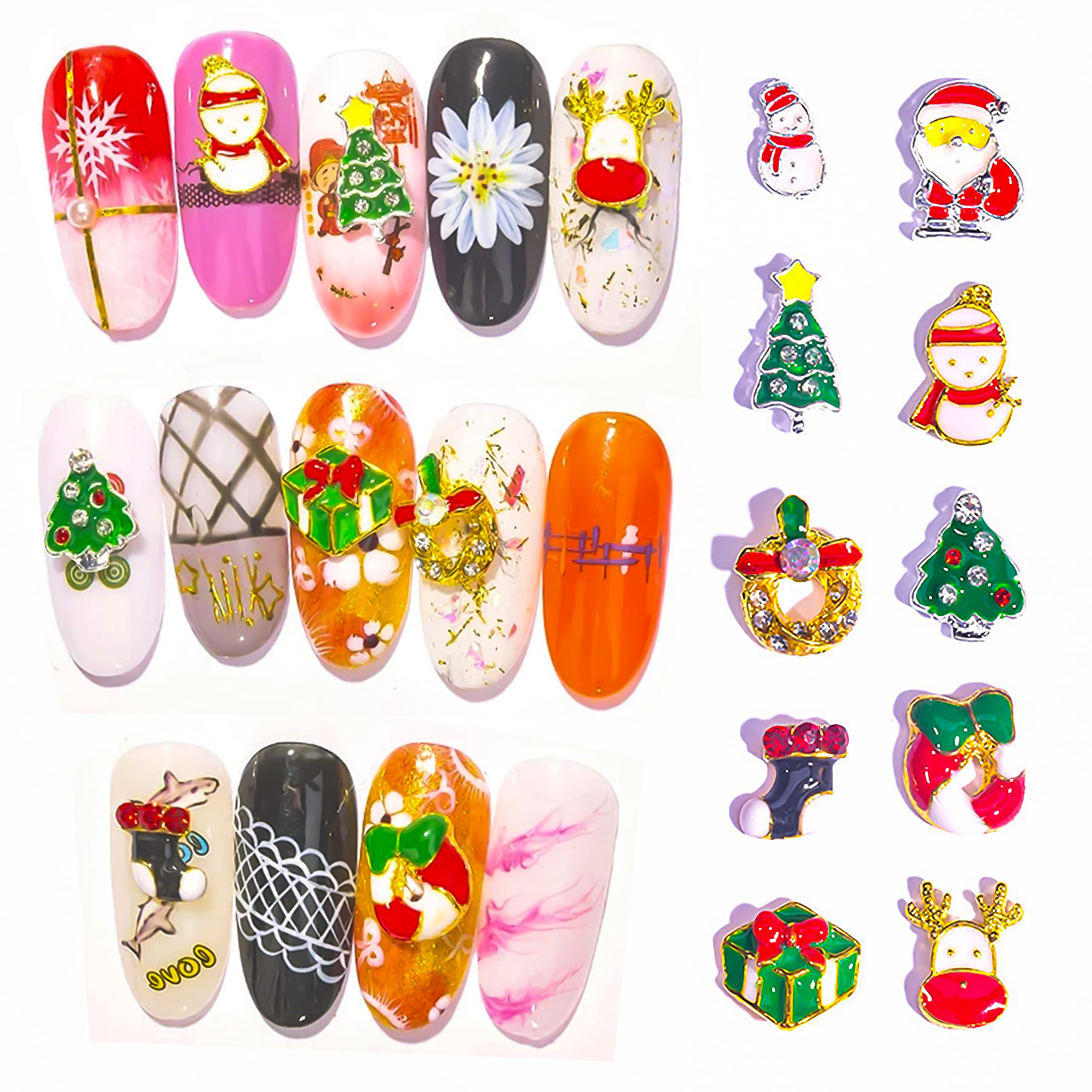 50Pcs Christmas Nail Charms - 3D Snowman & Elk Nail Art Decorations with Rhinestones, Studs & Jewels for Holiday Manicures | Perfect for Christmas Parties, Gift Giving & Winter Nail Designs
