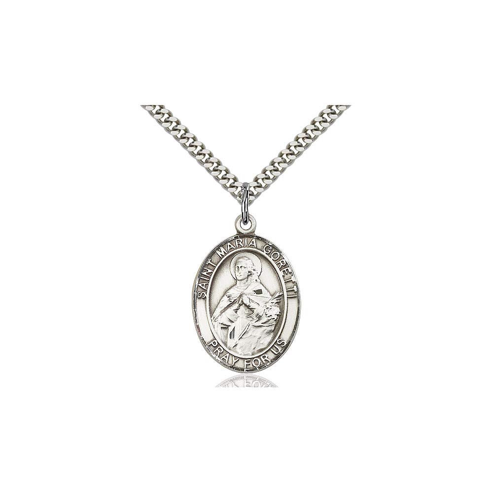 Sterling Silver St. Maria Goretti Pendant Necklace - Religious Jewelry for Women - Perfect for Baptism, First Communion & Spiritual Gifts