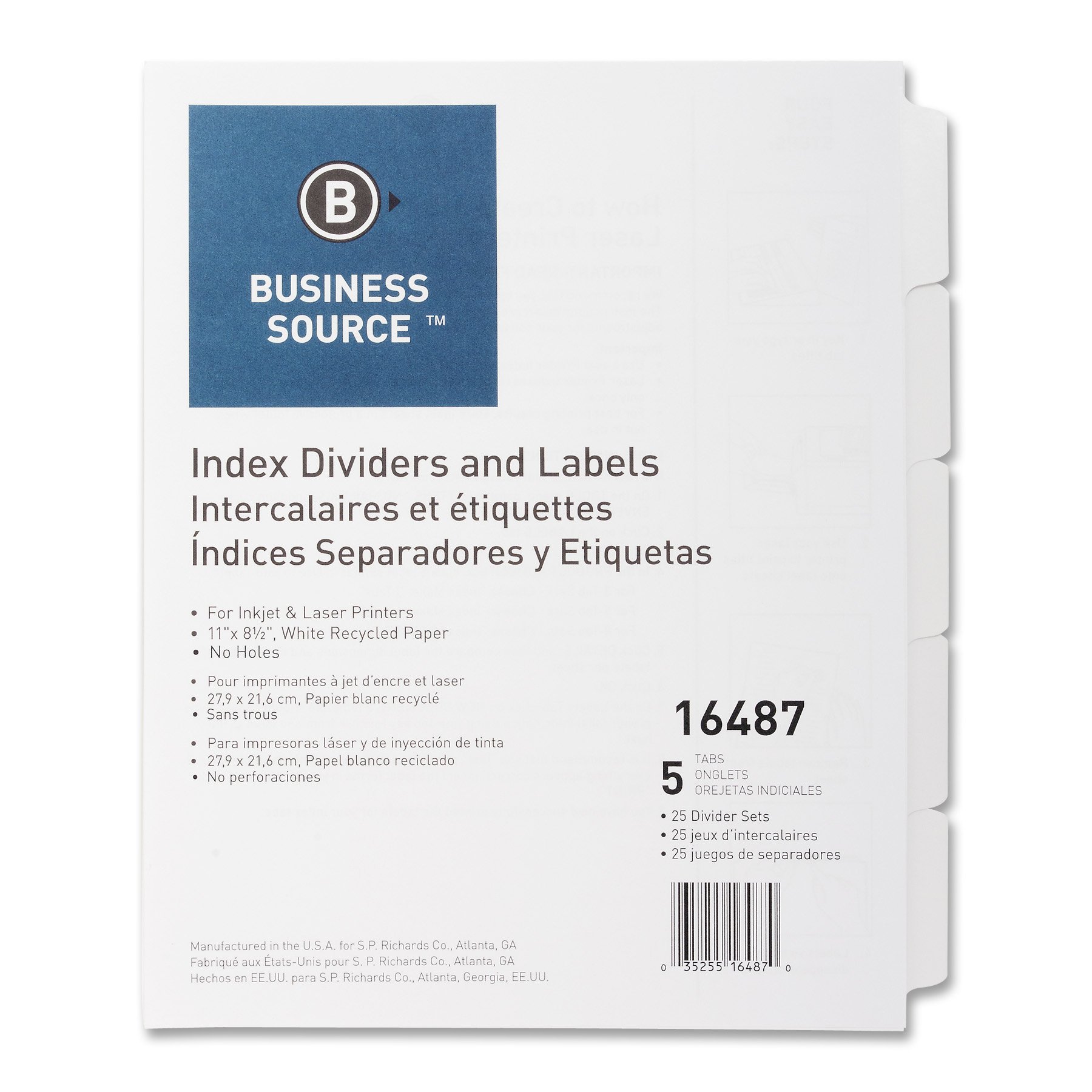 Custom Index Dividers Set with Labels - No Holes for Office Filing (16487)