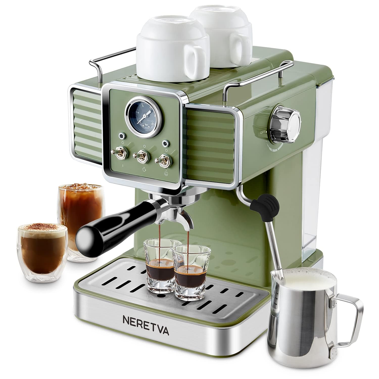 Neretva 15 Bar Espresso Coffee Machine with Milk Frother - Professional Cappuccino & Latte Maker for Home Baristas - 1.6L Removable Water Tank - Perfect for Morning Coffee, Entertaining Guests & Small Cafes
