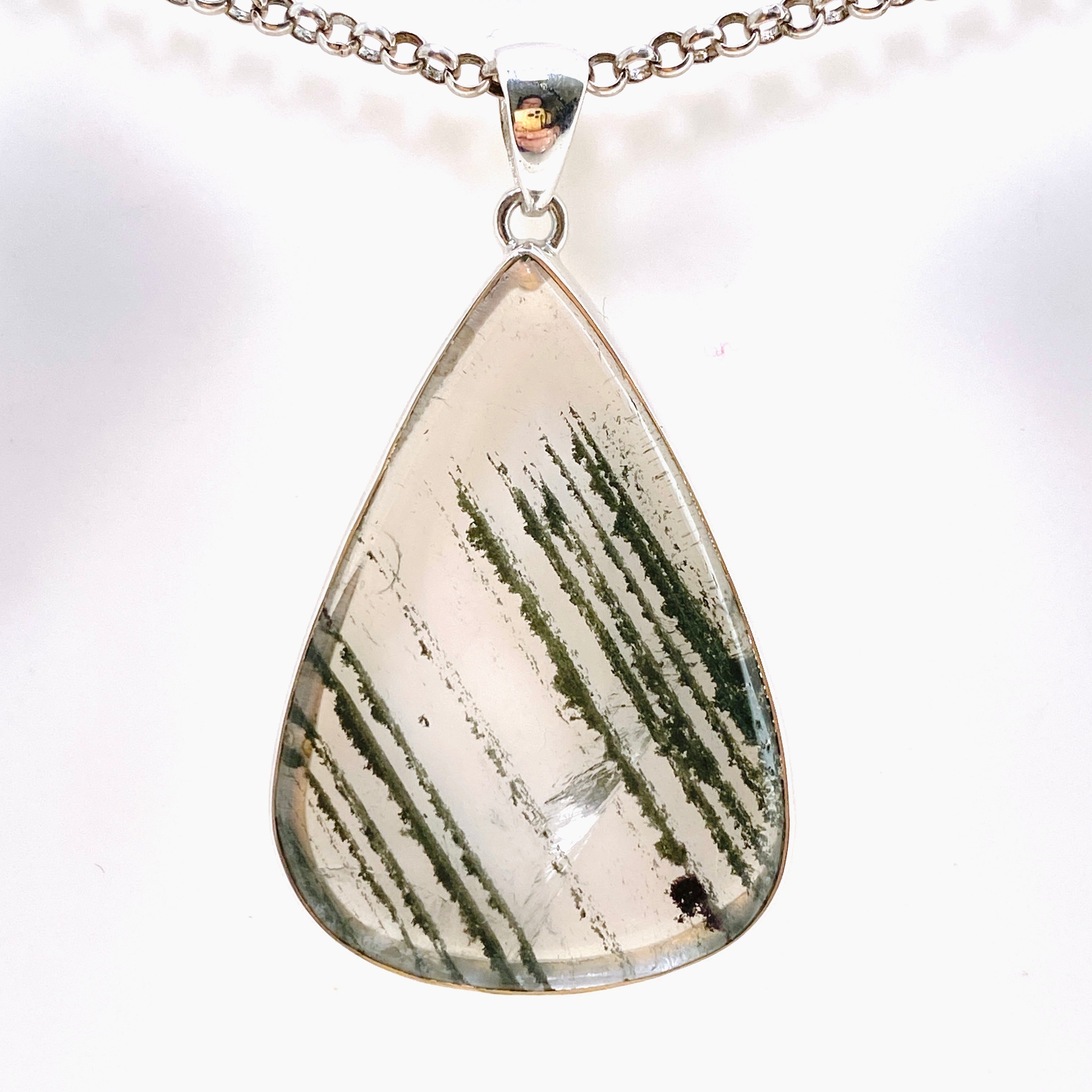 Lodolite Garden Quartz Teardrop Cabochon Pendant KPGJ4723 - Healing Crystal Jewelry for Meditation, Energy Work & Spiritual Gifts