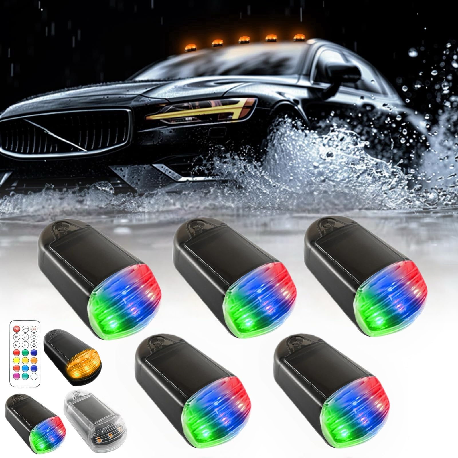 Solar Powered No Drill Cab Lights for Trucks - Black Remote Control & Non-Remote Control Models - Waterproof LED Interior Lighting for Semi Trucks, Pickups & Work Vehicles - Perfect for Night Driving & Emergency Signaling