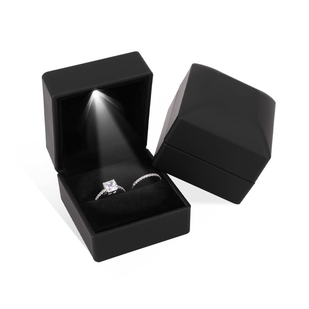 iSuperb® Black LED Jewelry Ring Box - Elegant Gift Case for Engagement, Wedding & Proposal Rings - Perfect for Proposals, Anniversaries & Special Occasions