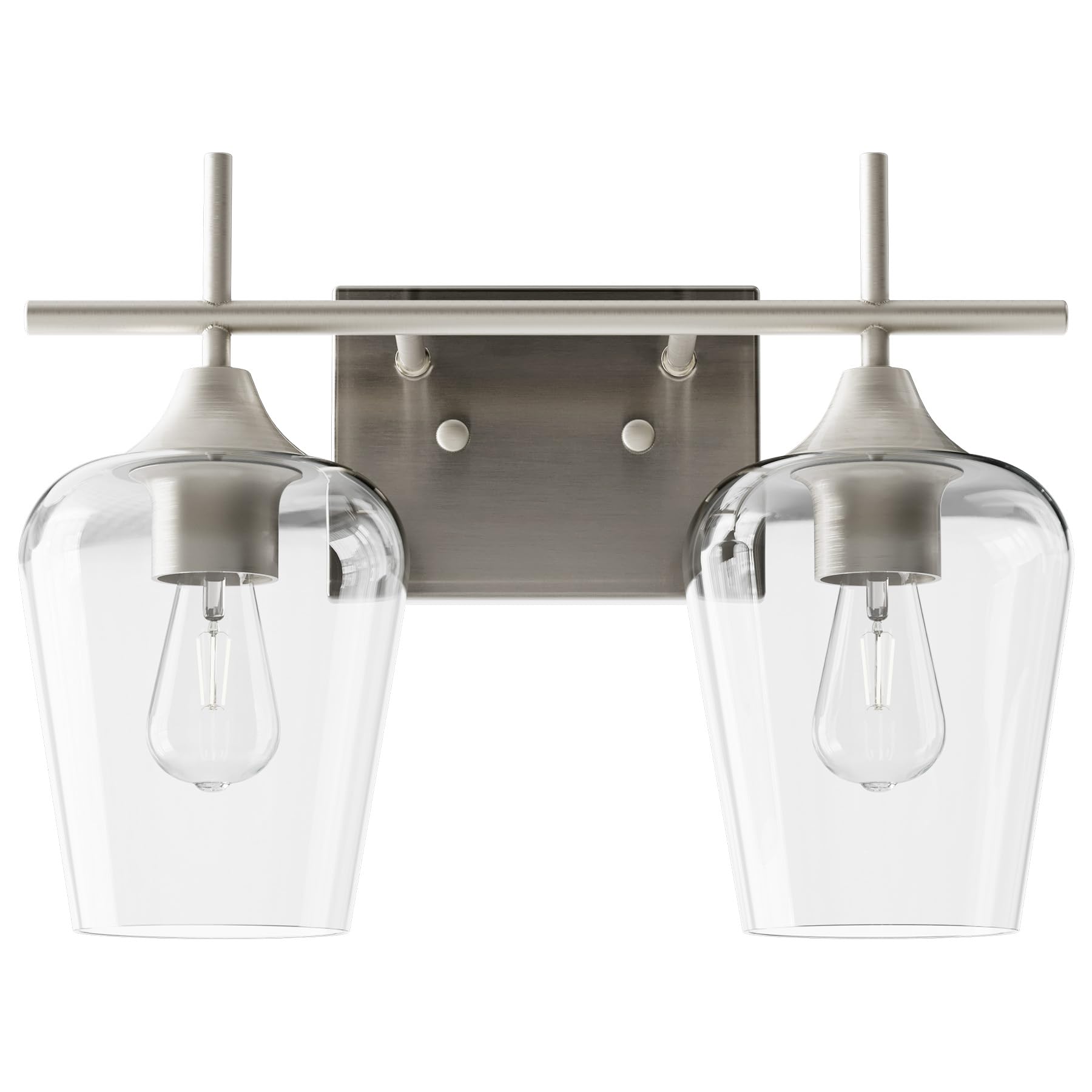 VONLUCE Modern Brushed Nickel Bathroom Vanity Light - 2 Light Fixture with Clear Glass for Mirror, Wall Lamp for Bathroom, Bedroom & Hallway - Perfect for Makeup, Grooming and Ambient Lighting
