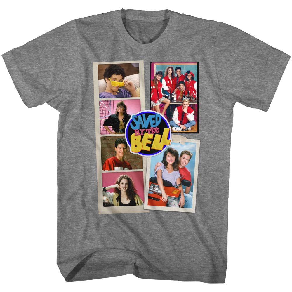 Saved by The Bell TV Show Scrapbook Photos Graphic T-Shirt for Adults - Casual Short Sleeve Tee for Fans, Retro 90s Nostalgia, Perfect for Parties, Cosplay and Everyday Wear