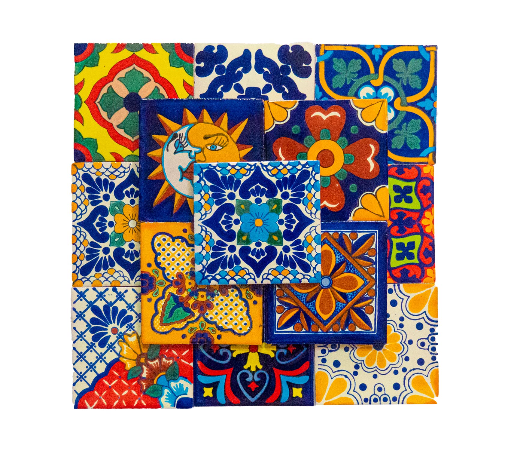 Hand Painted Mexican Talavera Tiles 4x4 Inch - Colorful Spanish Mediterranean Ceramic Mosaic for Bathroom, Kitchen Backsplash, Wall Decor, Mirror Frame - Rustic Pottery Home Decor (20-Piece Set, Multi-Color) - Perfect for Southwestern Style Kitchens, Spanish Villa Bathrooms & Mediterranean Outdoor Spaces