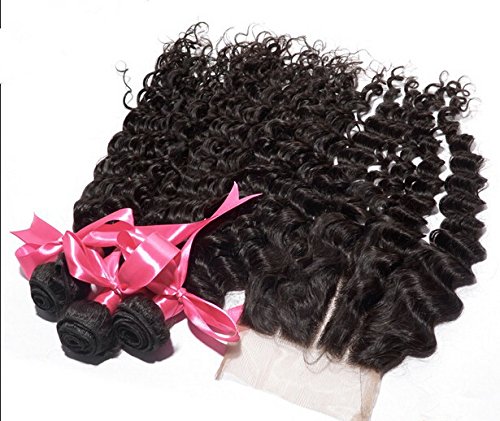 Wholesale 8A Cambodian Virgin Remy Human Hair Bundles - 3 Bundles with 4x4 Lace Closure Deep Wave (16