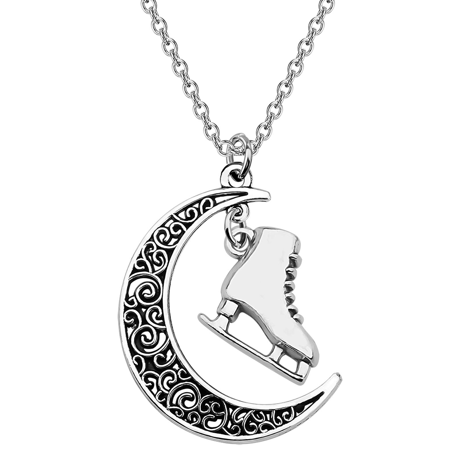 BEKECH Ice Skate Necklace - Crescent Moon Pendant Figure Skating Jewelry for Women | Perfect Gift for Skaters, Ice Skate Lovers & Sports Team Members | Great for Competitions, Birthdays & Winter Sports Events