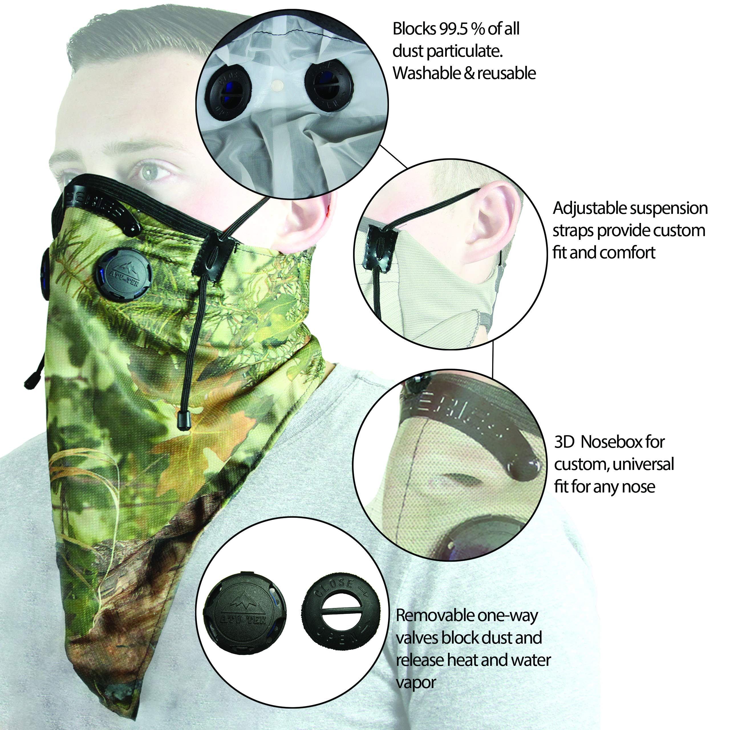 Camo Bandana Style Dust Mask with Adjustable Suspension Straps & 3D Nose Clip - Breathable Face Covering for Outdoor Activities, Cycling, Hiking & Work (20