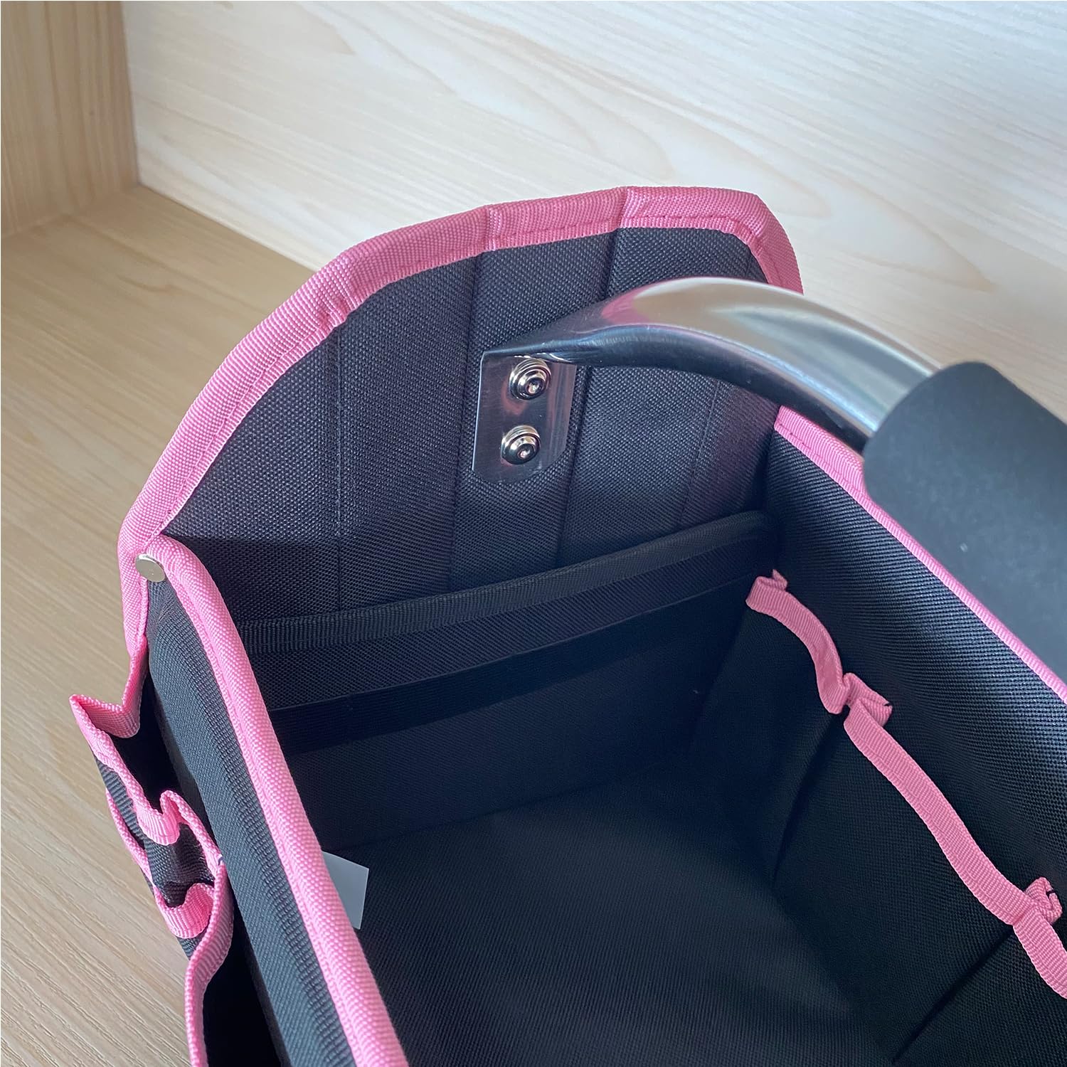 Pink Cleaning Caddy Organizer with Handle - Portable Storage for Cleaning Supplies, Housekeeping & Car Detailing - Durable Cleaning Caddy Bag for Home, Office & Travel (Pink Trim)