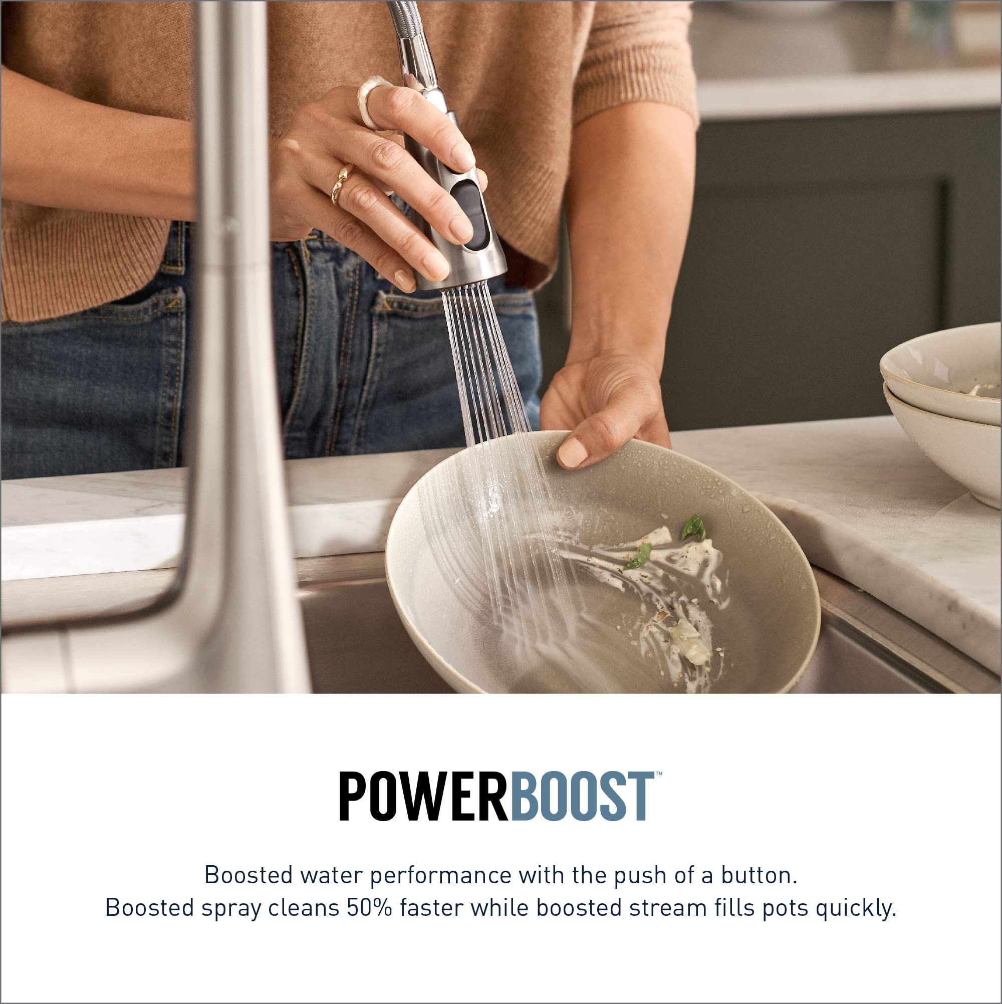 Moen Weymouth Oil Rubbed Bronze Kitchen Faucet with Power Boost - Farmhouse Sink for Faster Cleaning