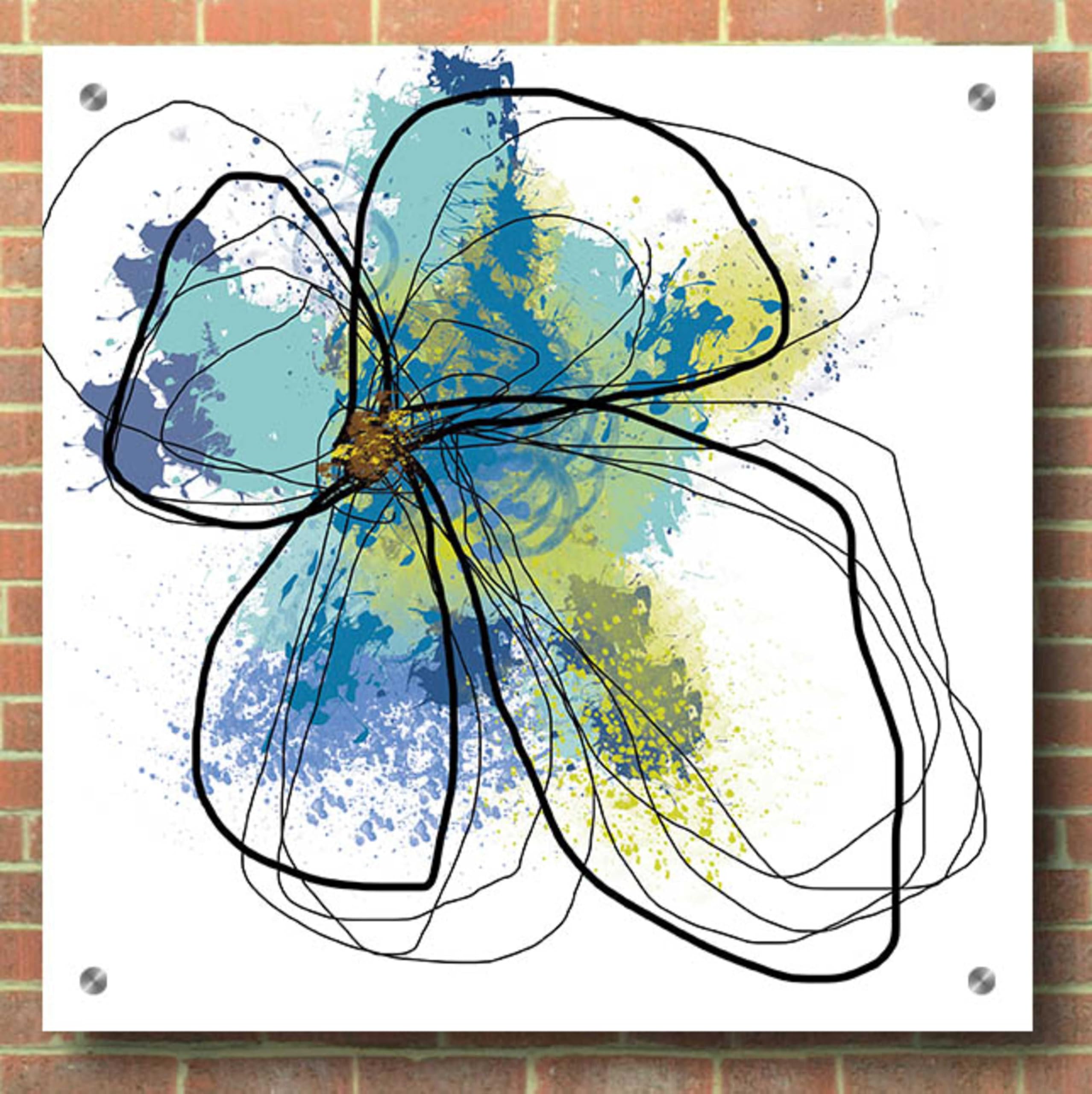 Azure Petals I Abstract Floral Painting by Jan Weiss - 36x36 Inch Acrylic Glass Wall Art for Living Room, Bedroom & Office Decor