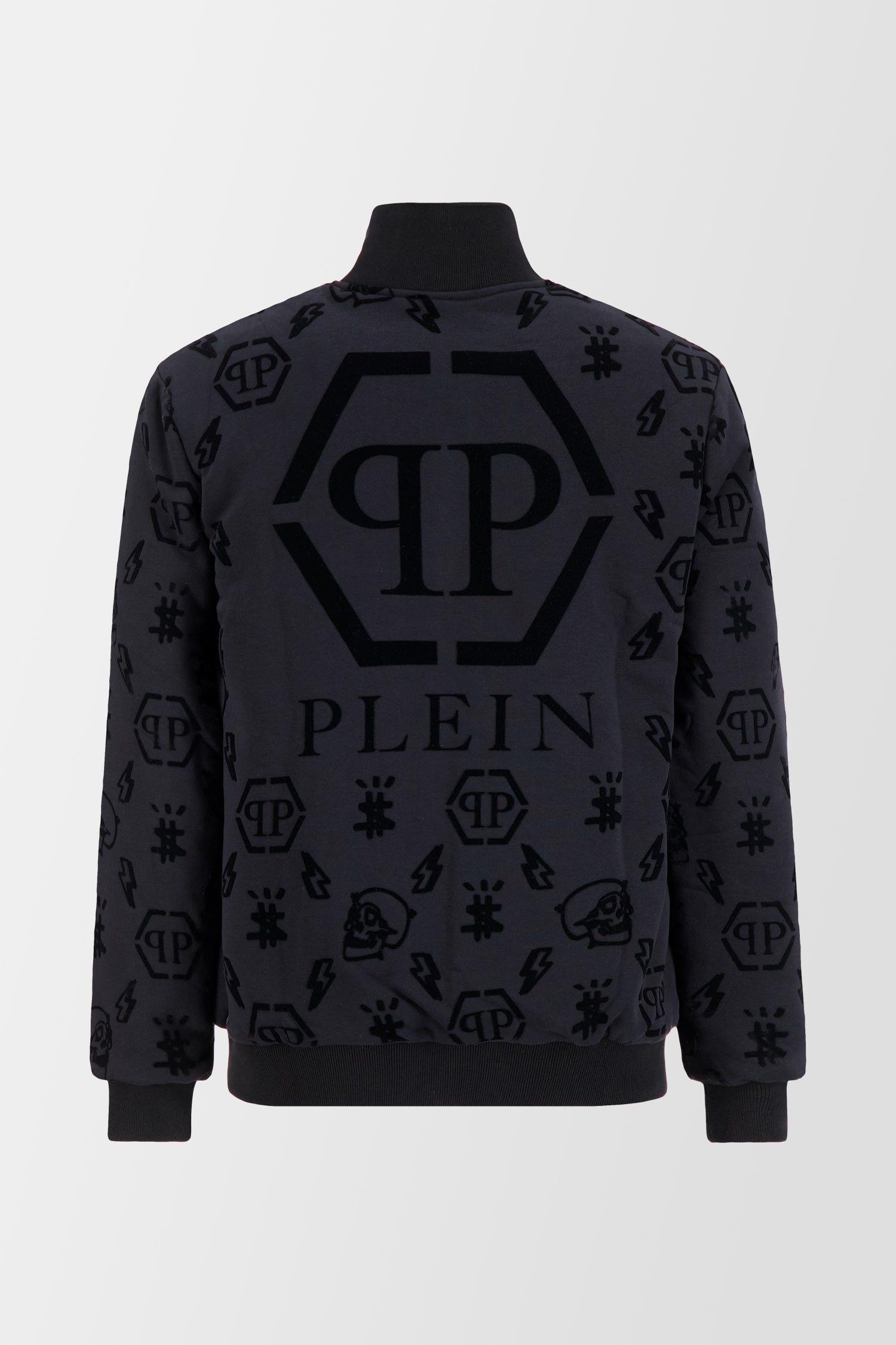 Philipp Plein Black Flock Monogram Jogging Jacket - Stylish Men's Hooded Track Jacket for Casual Wear & Street Fashion | Gym, Running, Lounge, Everyday Outfit
