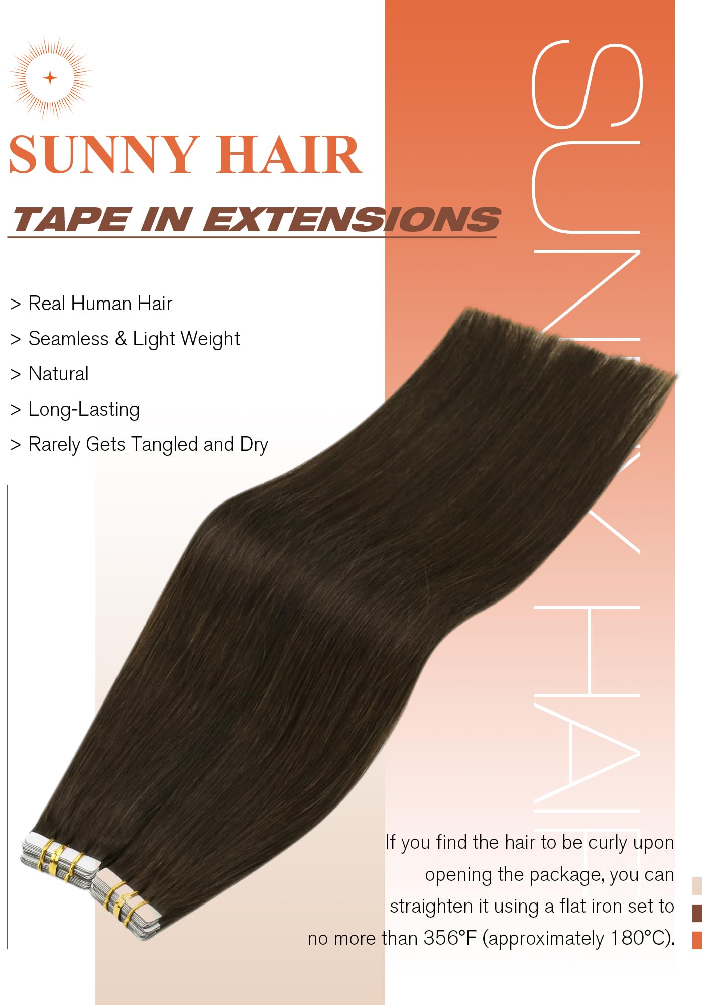 Sunny Tape in Hair Extensions 12 Inch 20Pcs - 100% Remy Human Hair, Invisible & Natural Looking Dark Brown Hair Extensions for Women - Perfect for Volume, Length & Styling for Parties, Weddings & Daily Wear