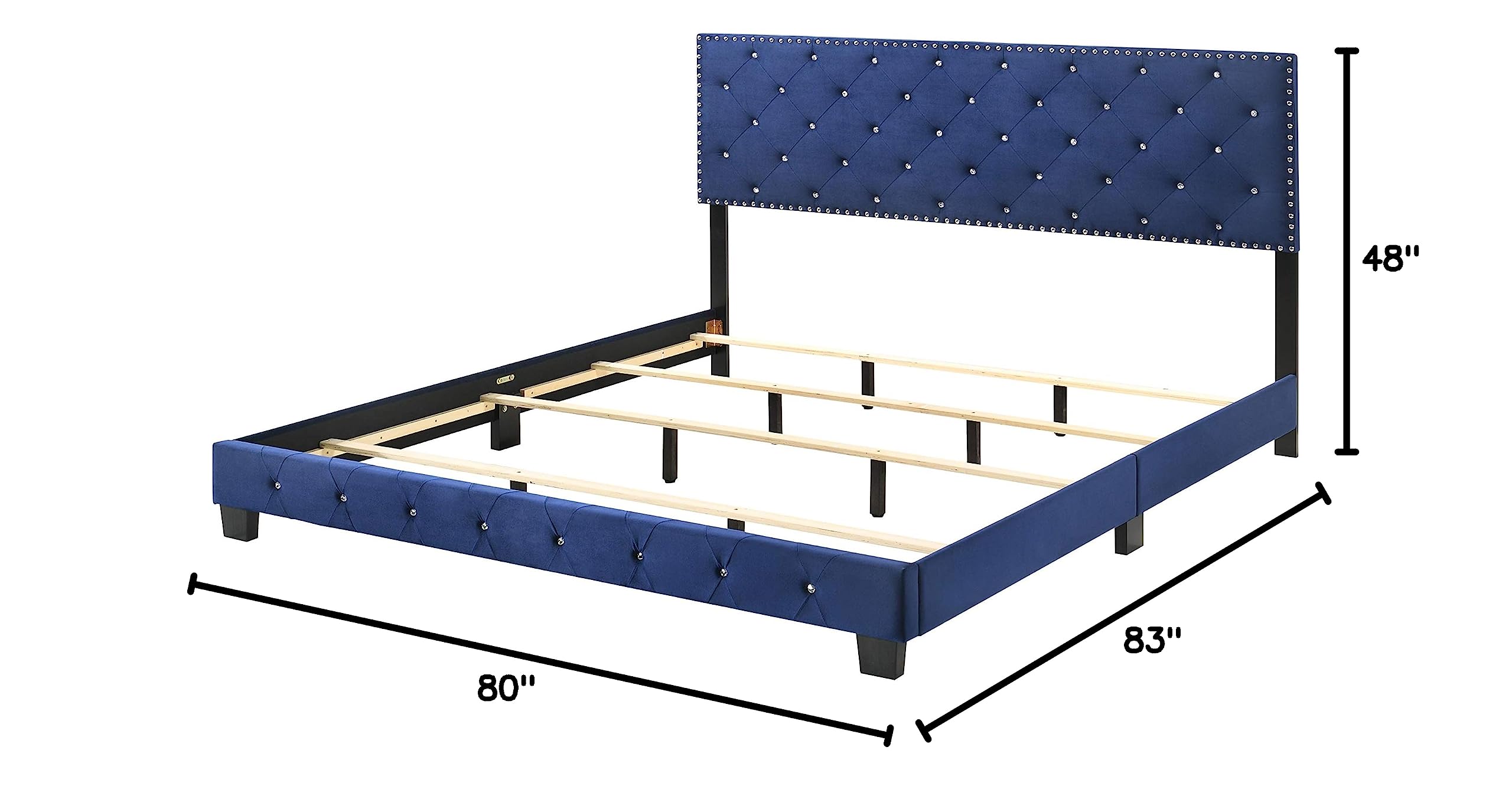 Luxury Navy Blue Velvet Upholstered King Size Bed Frame - Modern Tufted Headboard with Solid Wood Legs | Perfect for Master Bedroom, Guest Room & Hotel Decor