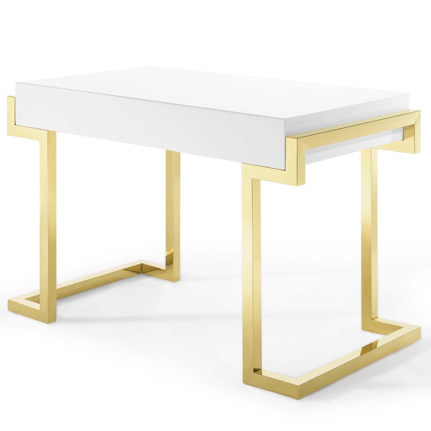 Modway Ring Office Desk - Modern Gold & White Writing Desk for Home Office, Study, or Workspace - Stylish & Functional Workstation for Professionals & Students