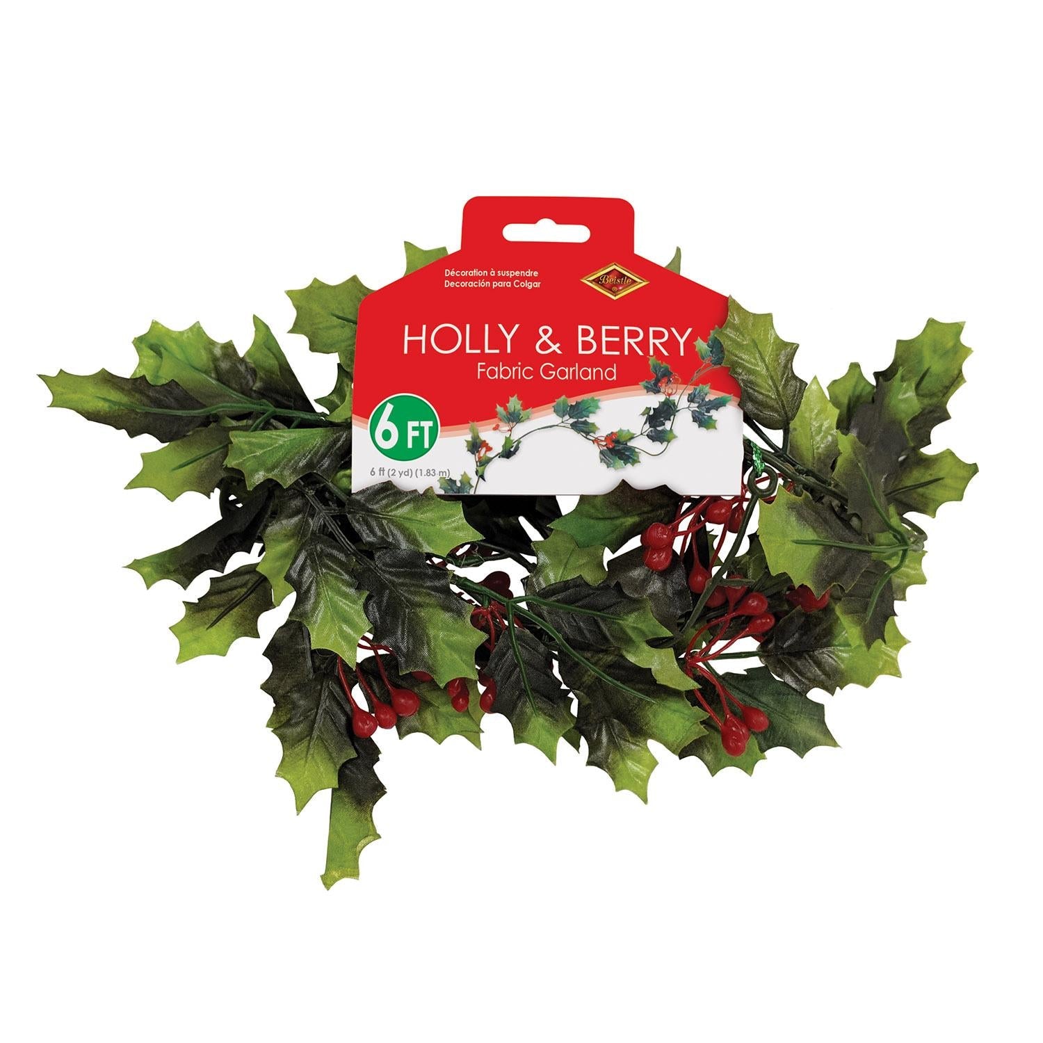 12 Pack Beistle Christmas Holly Berry Garland - 6 Feet Holiday Decor for Tree, Mantel, and Party Decorations