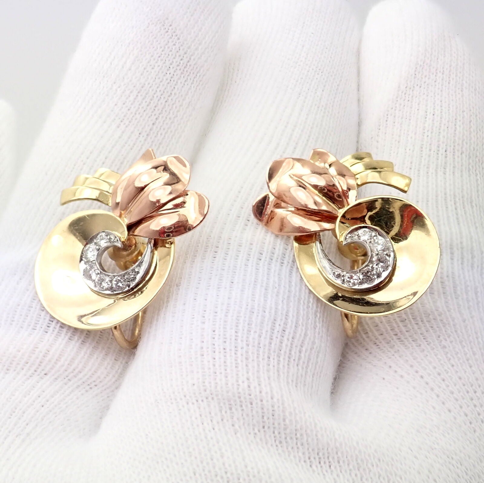 Vintage Tiffany & Co 14k Yellow Rose Gold Diamond Screwback Earrings - Authentic Luxury Jewelry for Women, Perfect for Weddings, Anniversaries & Special Occasions