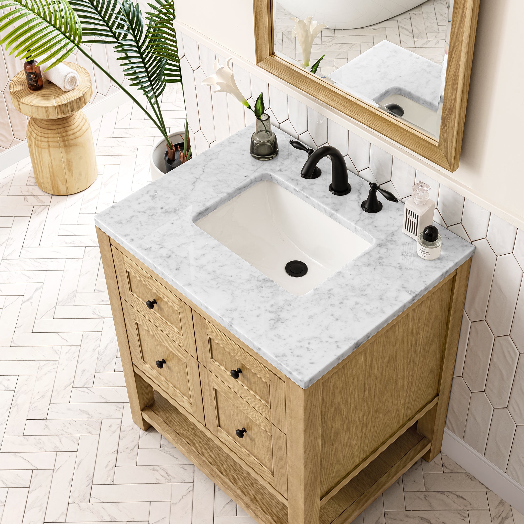 Breckenridge 30 Inch Single Bathroom Vanity in Light Natural Oak with 3CM Arctic Fall Quartz Top - Perfect for Modern Master Bathrooms & Powder Rooms