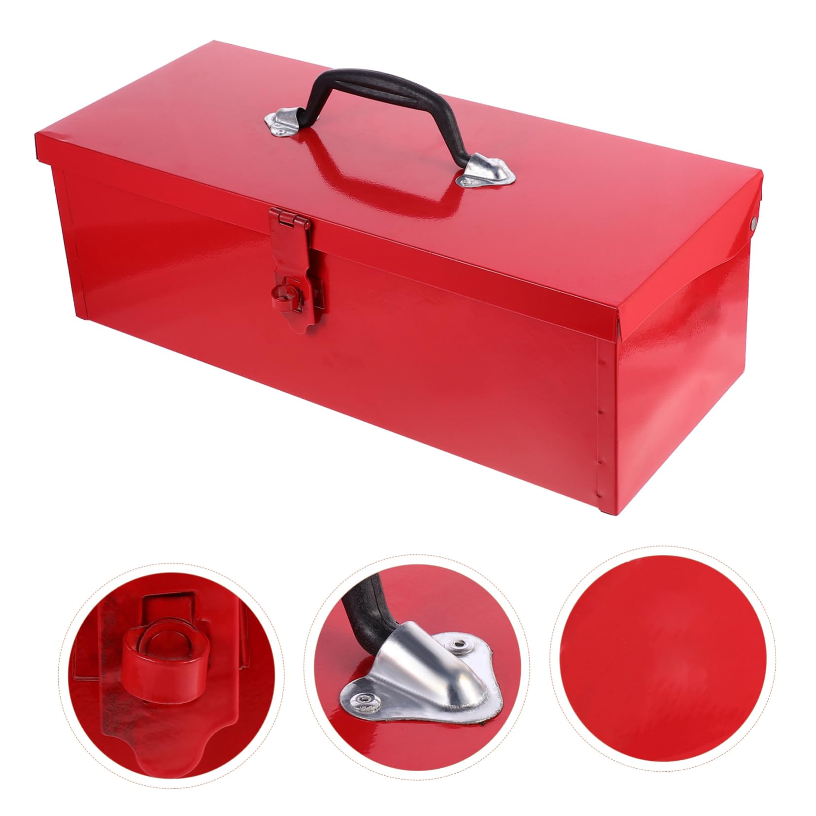 DOITOOL 1pc Black Metal Tool Box - Heavy Duty Iron Sheet Tool Storage Case for Car, Tractor & Household Tools - Portable Repair Toolbox for Garage, Workshop & DIY Projects