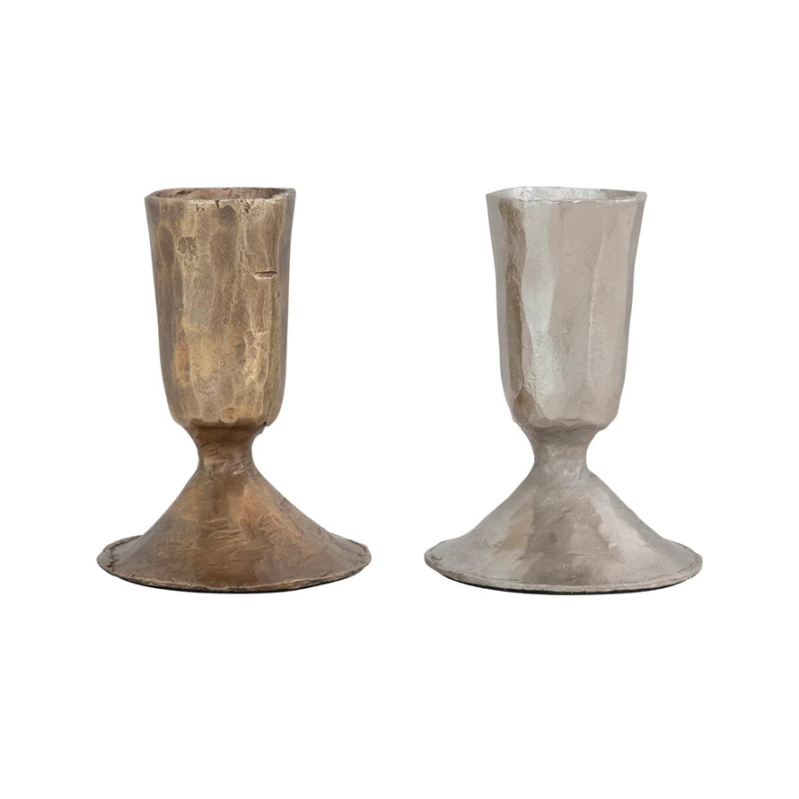 Vintage Small Iron Taper Candle Holders Set of 2 - Rustic Home Decor for Dining Table, Wedding Centerpiece, Romantic Dinner Ambiance