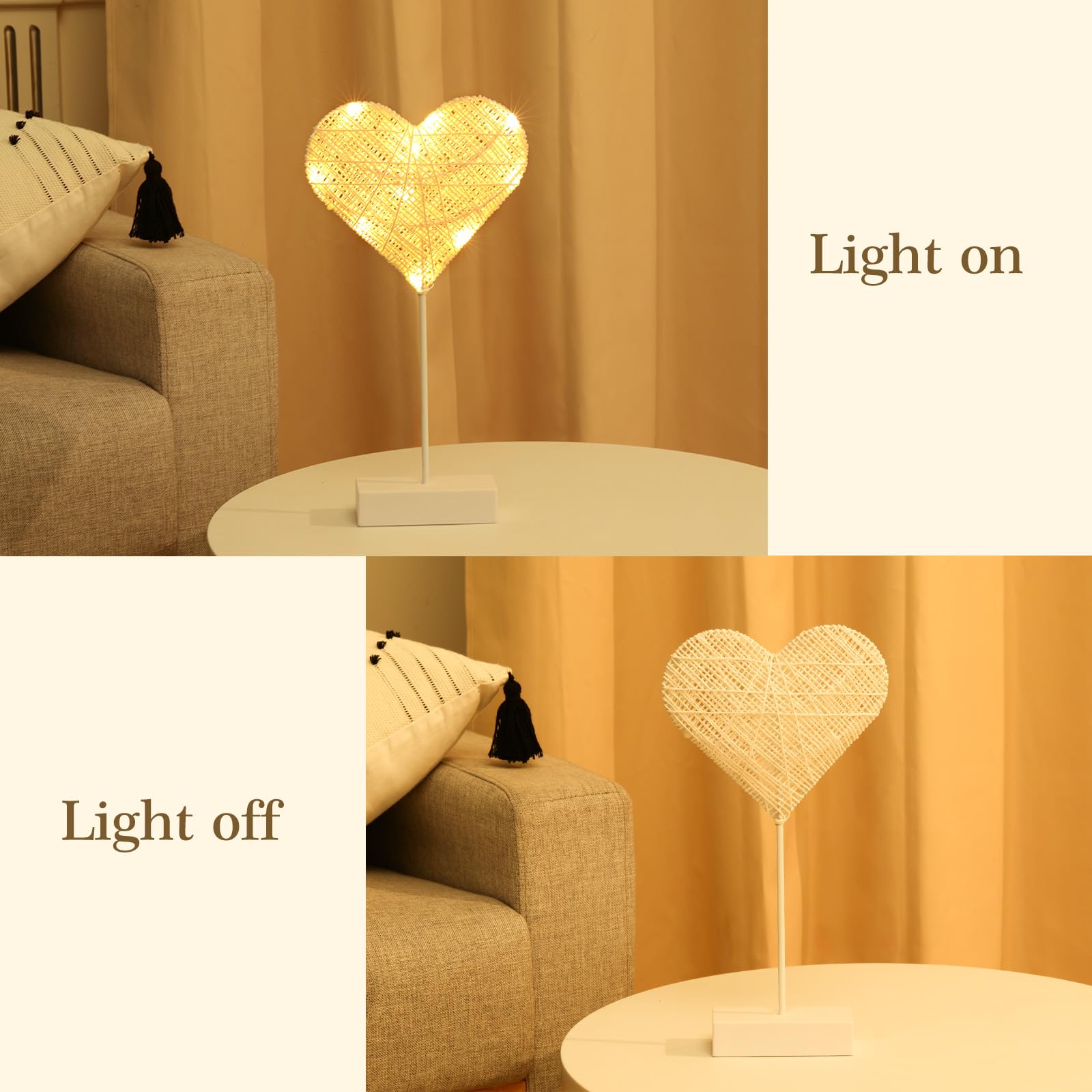 Romantic Heart-Shaped LED Table Lamp - Battery Powered Cotton Thread Night Light for Bedroom, Valentine's Day & Christmas Decor - Perfect for Bedside, Dorm Room, and Cozy Home Ambiance (White)