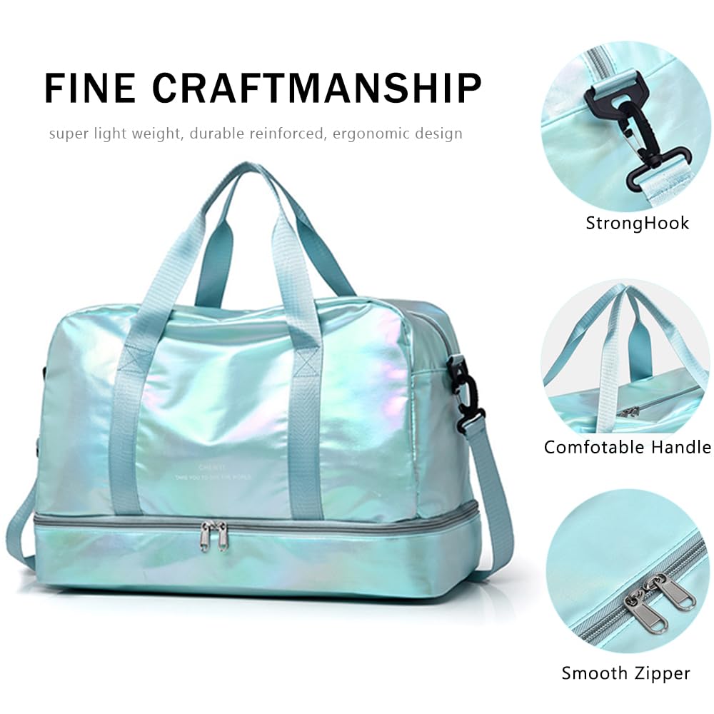 **Women's Gym Bag - Sports Travel Duffel with Toiletry & Shoe Compartment - Waterproof Wet Pocket for Yoga, Dance, Workout, Swim & Overnight Trips - Perfect for Women & Girls (Green)**    *(Use Case: Ideal for gym workouts, yoga classes, dance practice, swimming, travel, weekend getaways, and hospital visits.)*