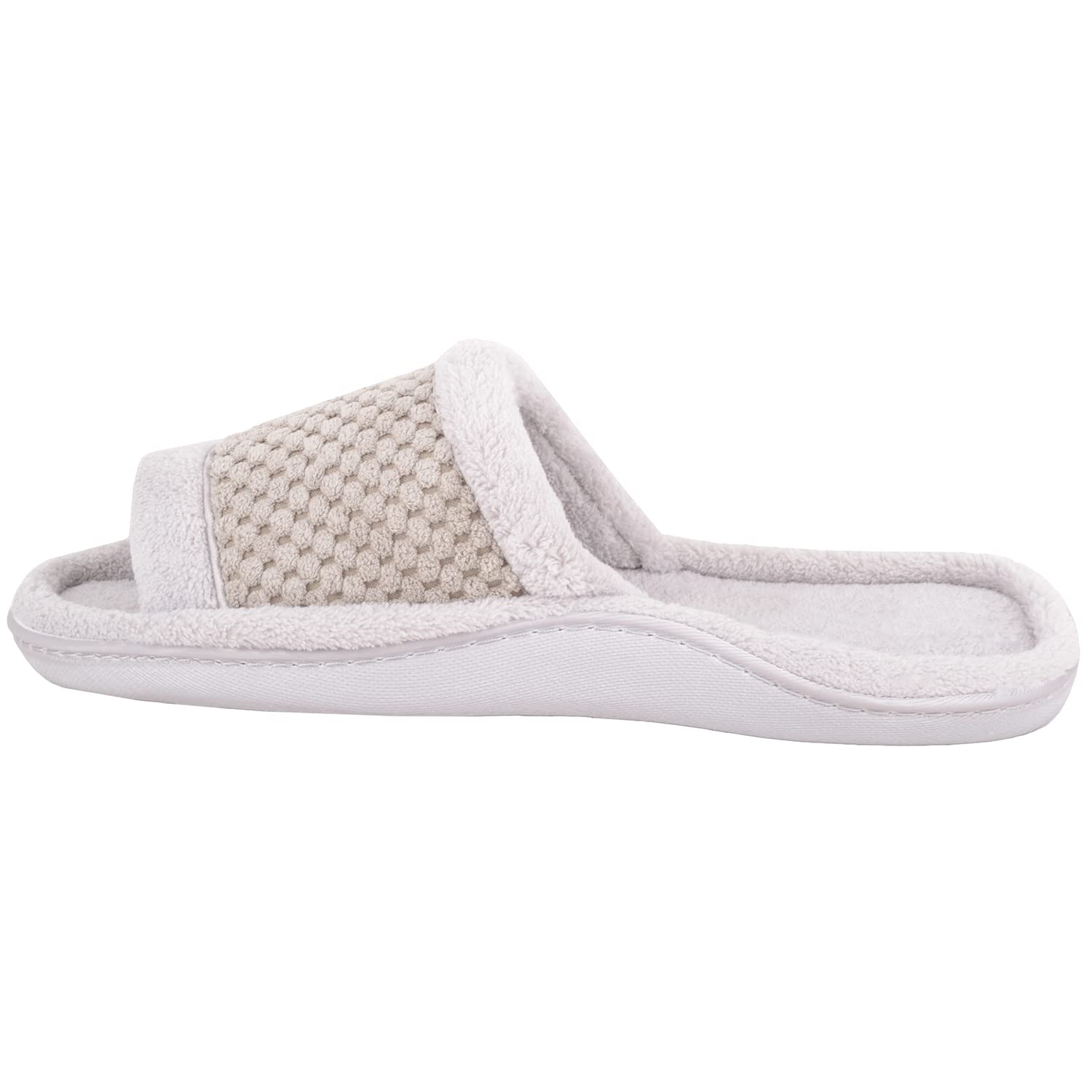 Absolute Footwear Women's Slip-On Waffle Towel Open Back Peep Toe Mule Slippers - Comfortable House Shoes for Relaxing at Home, Spa Days & Cozy Lounging