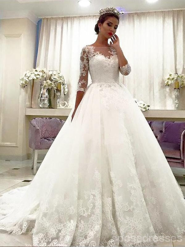 Elegant Lace Beaded A-Line Long Sleeve Wedding Dress WD423 - Perfect for Bridal Ceremonies, Vow Renewals & Formal Events