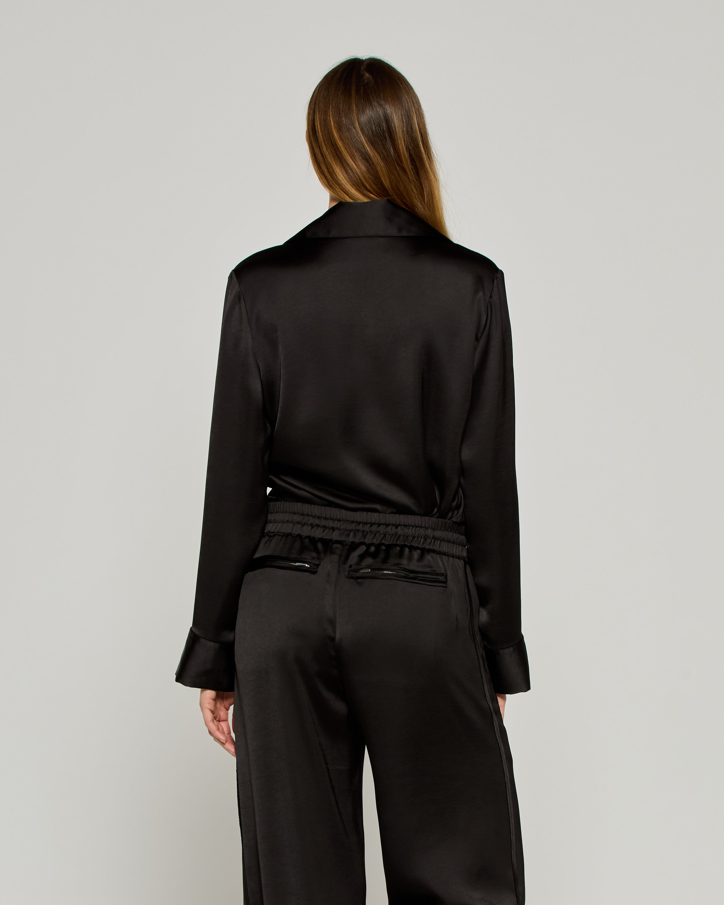 Elegant Black Satin Revere Collar Shirt for Women - Formal & Casual Wear - Perfect for Office, Parties & Special Occasions