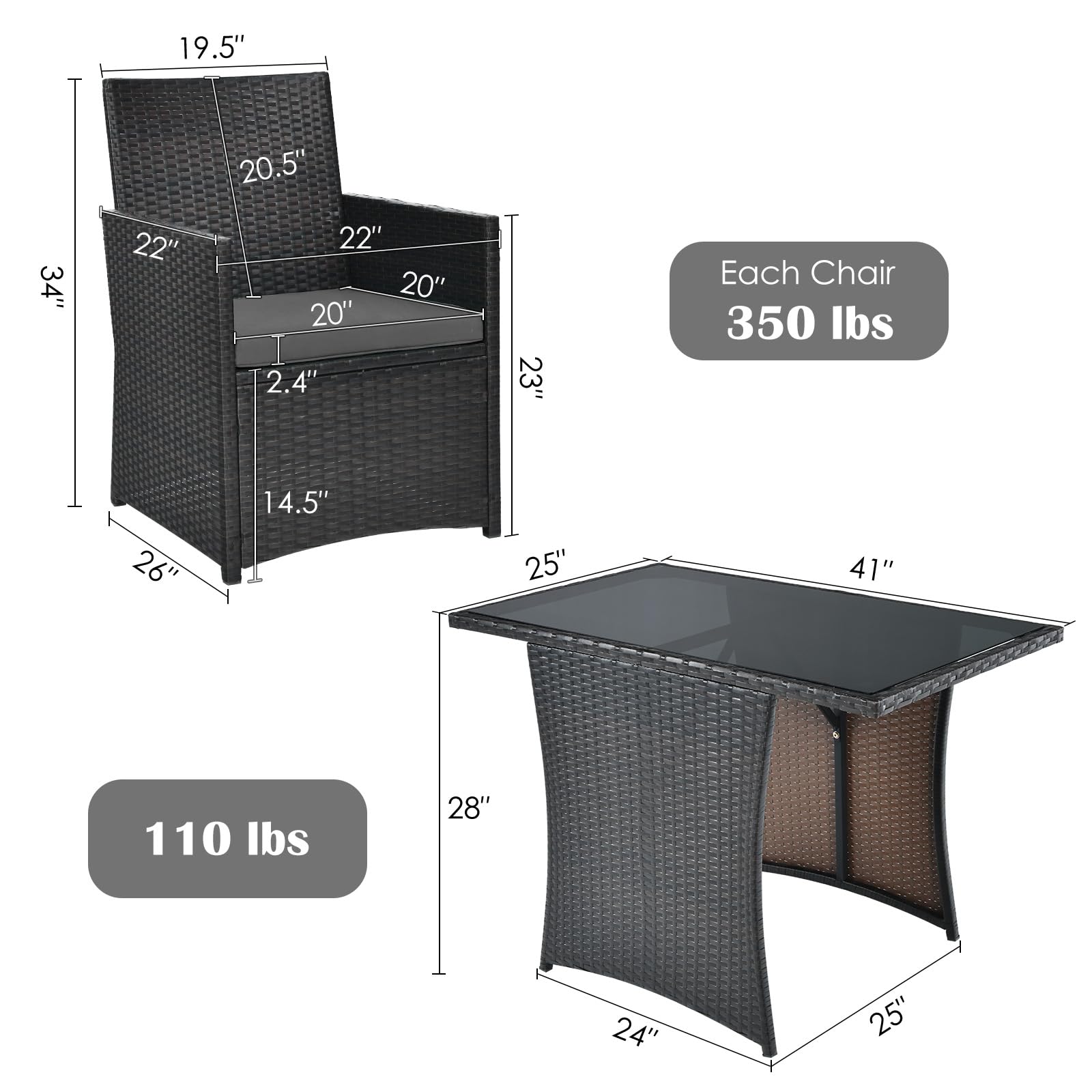 HappyGrill 3-Piece Outdoor Wicker Bistro Set - PE Rattan Dining Table with Cushioned Chairs, Patio Conversation Furniture for Backyard, Porch, Garden & Poolside - Perfect for Outdoor Dining & Relaxing