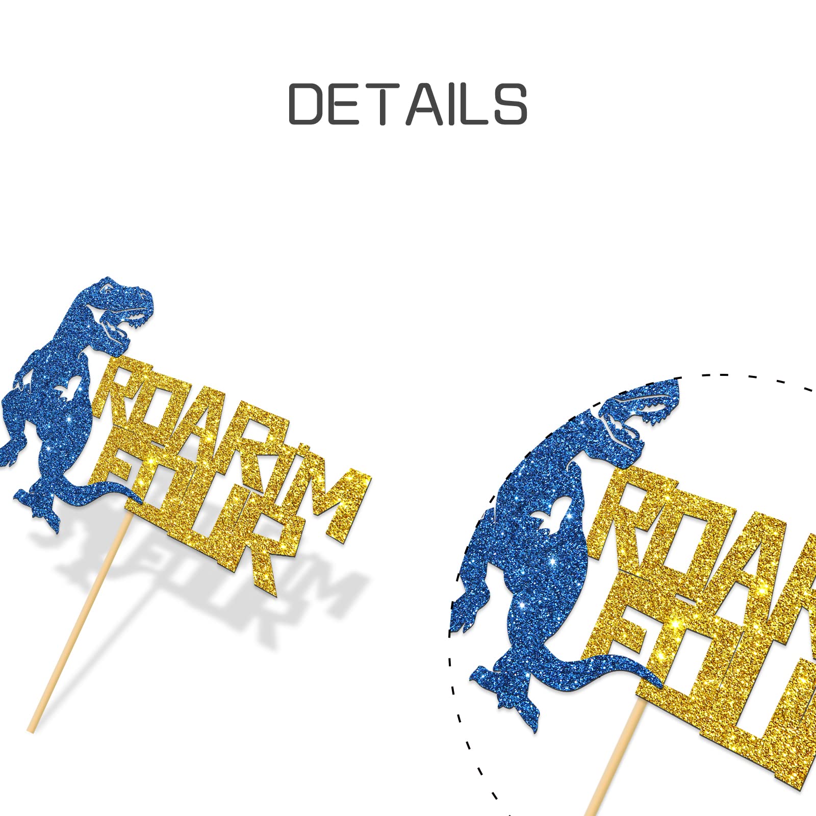 Dinosaur Cake Topper for 4th Birthday - Gold & Blue Glitter 'I'm Four' Cake Decorations for Boys | Perfect for Dinosaur Themed Birthday Parties, Baby Showers & Kids Celebrations