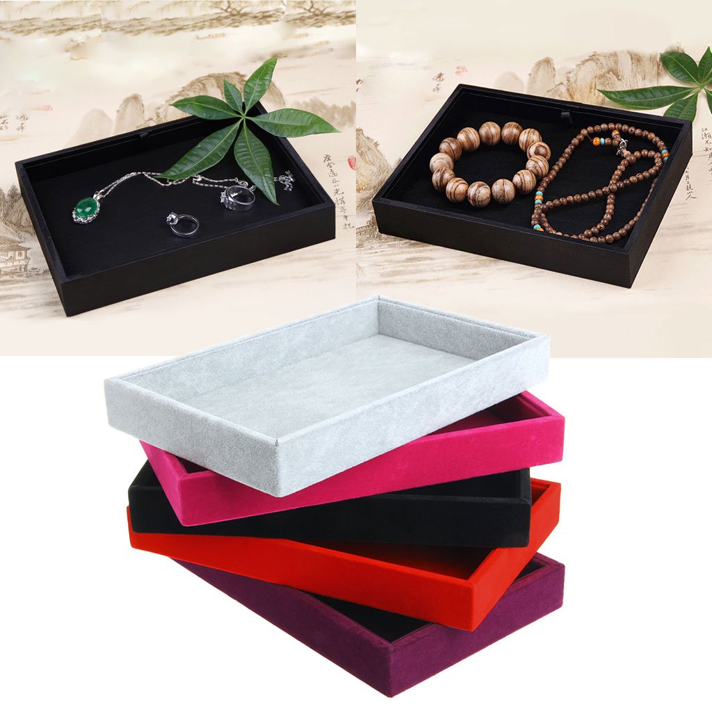 Youngy Stackable Jewelry Trays - Velvet Jewelry Organizer with Inserts, Gray Jewelry Display Tray for Rings, Earrings & Necklaces | Perfect for Dresser Top, Vanity or Gift Packaging