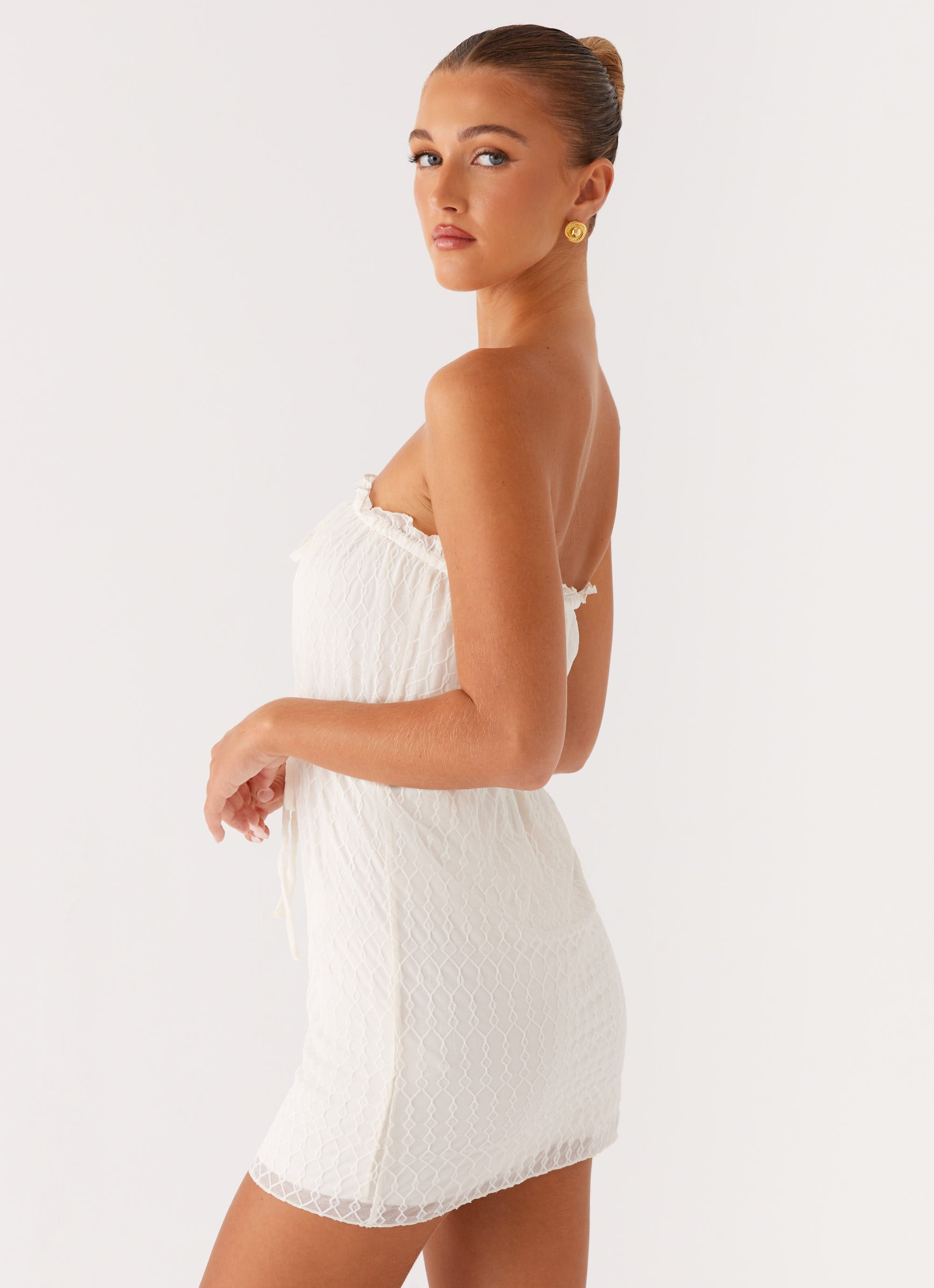 Alina Mini Dress Ivory - Elegant Short Sleeve Party Dress for Women, Perfect for Cocktail Parties, Weddings & Date Nights