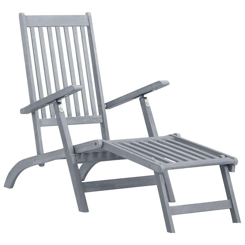 Outdoor Chaise Lounge Chair with Footrest & Cushion - Solid Acacia Wood Patio Furniture for Deck, Garden, Balcony, Beach | Perfect for Relaxing, Sunbathing & Outdoor Lounging