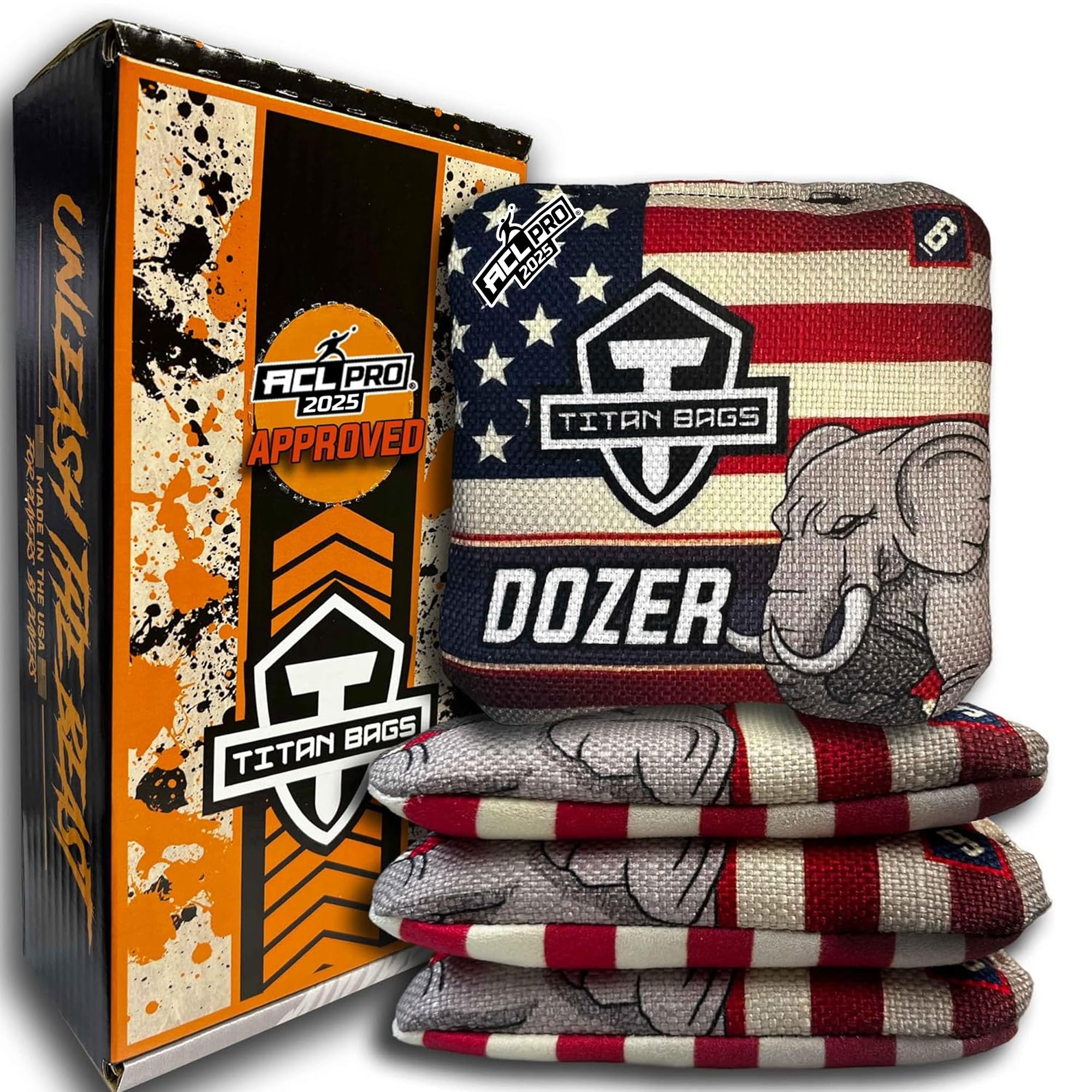 ACL PRO Approved Titan Bags Dozer Cornhole Bags - 6x6 Inch Professional Tournament Bean Bags Set of 4 | Durable & All-Weather for Indoor/Outdoor Cornhole Games, Backyard Parties, Tailgating & Picnics